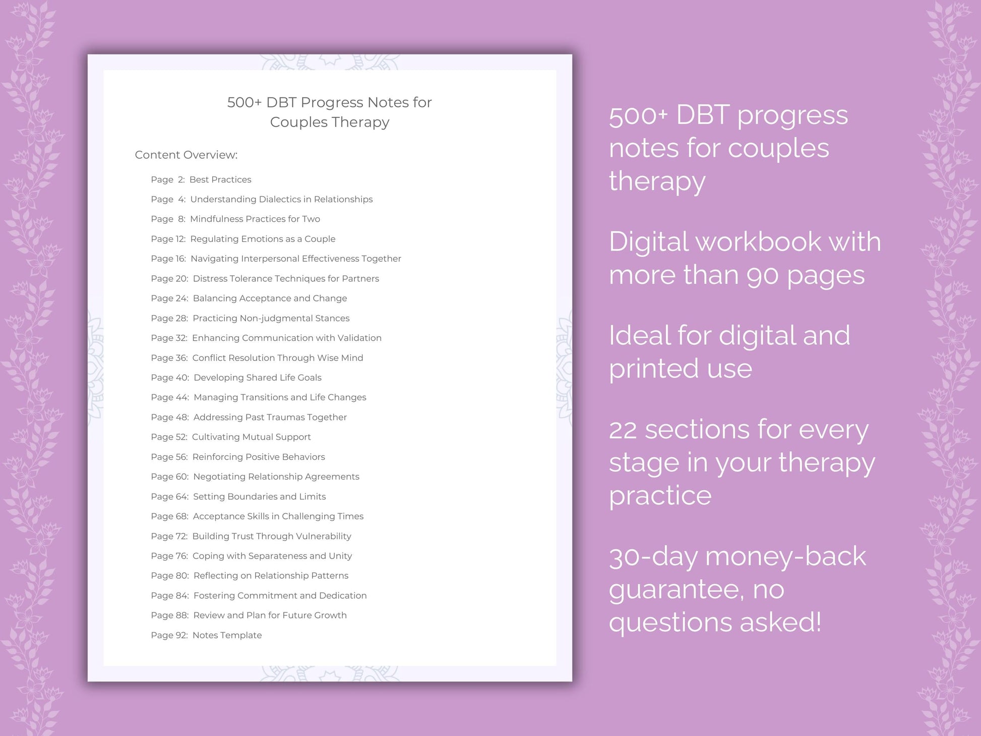 Couples Dialectical Behavior Therapy (DBT) Therapist Worksheets