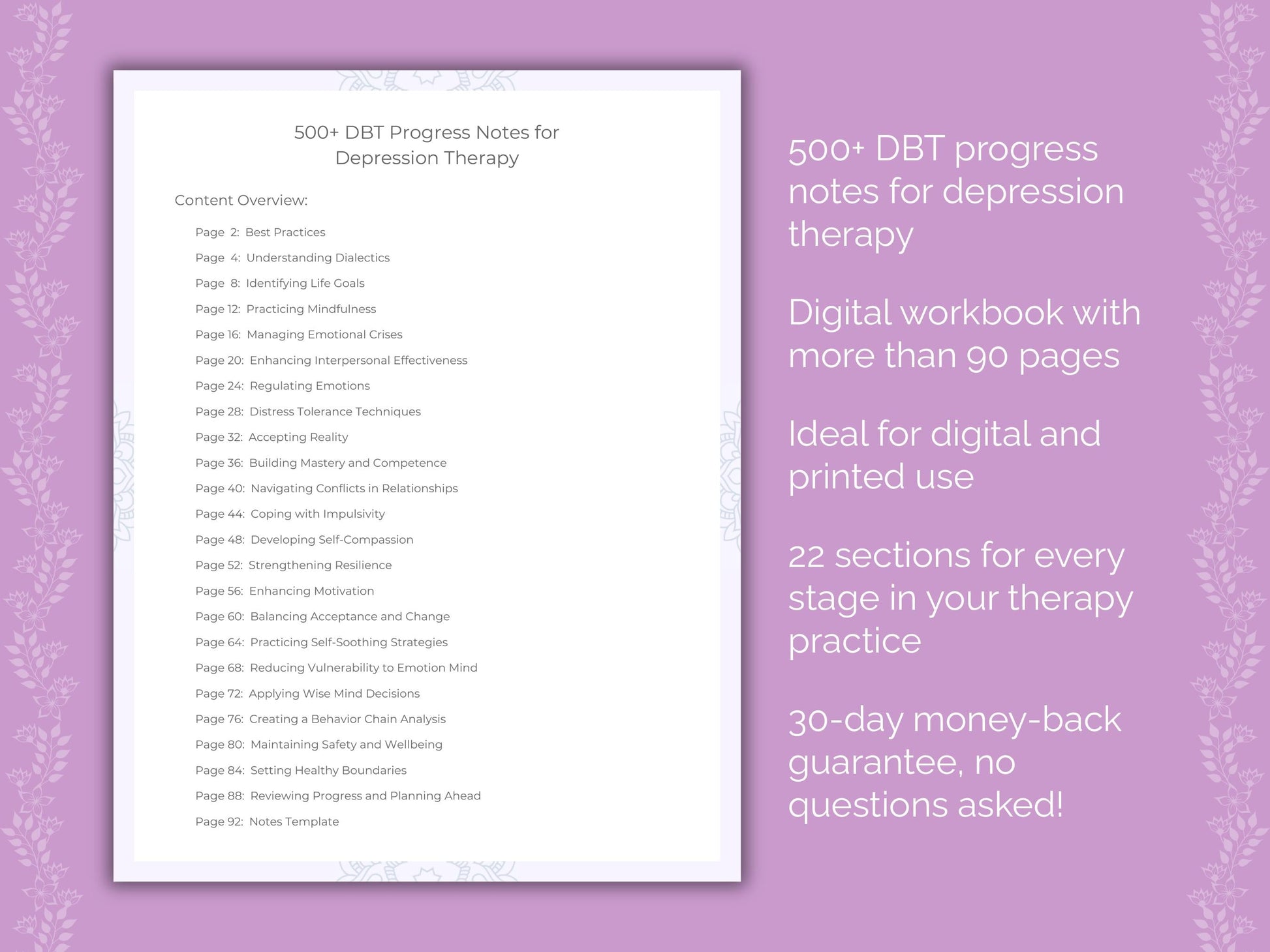 Depression Dialectical Behavior Therapy (DBT) Therapist Worksheets
