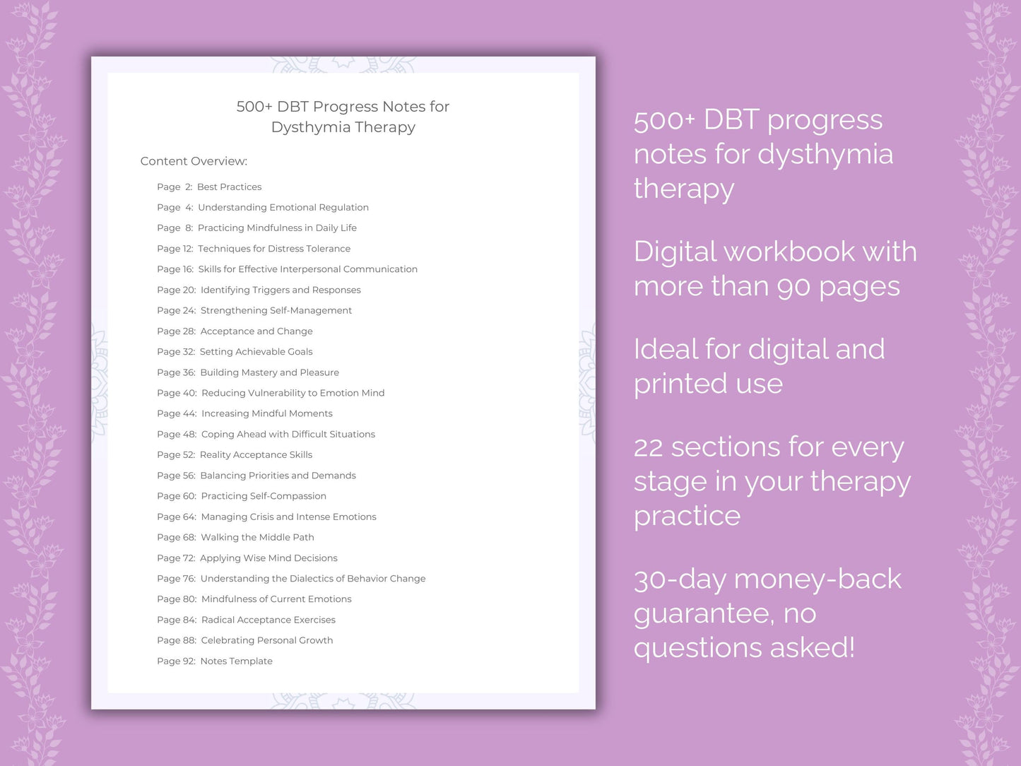 Dysthymia Dialectical Behavior Therapy (DBT) Therapist Worksheets