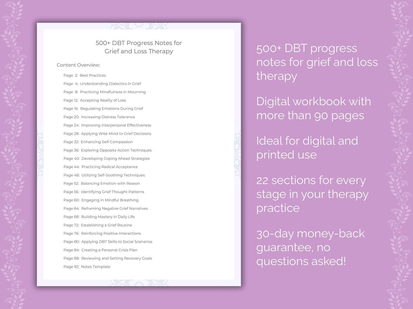 Grief and Loss Dialectical Behavior Therapy (DBT) Therapist Worksheets