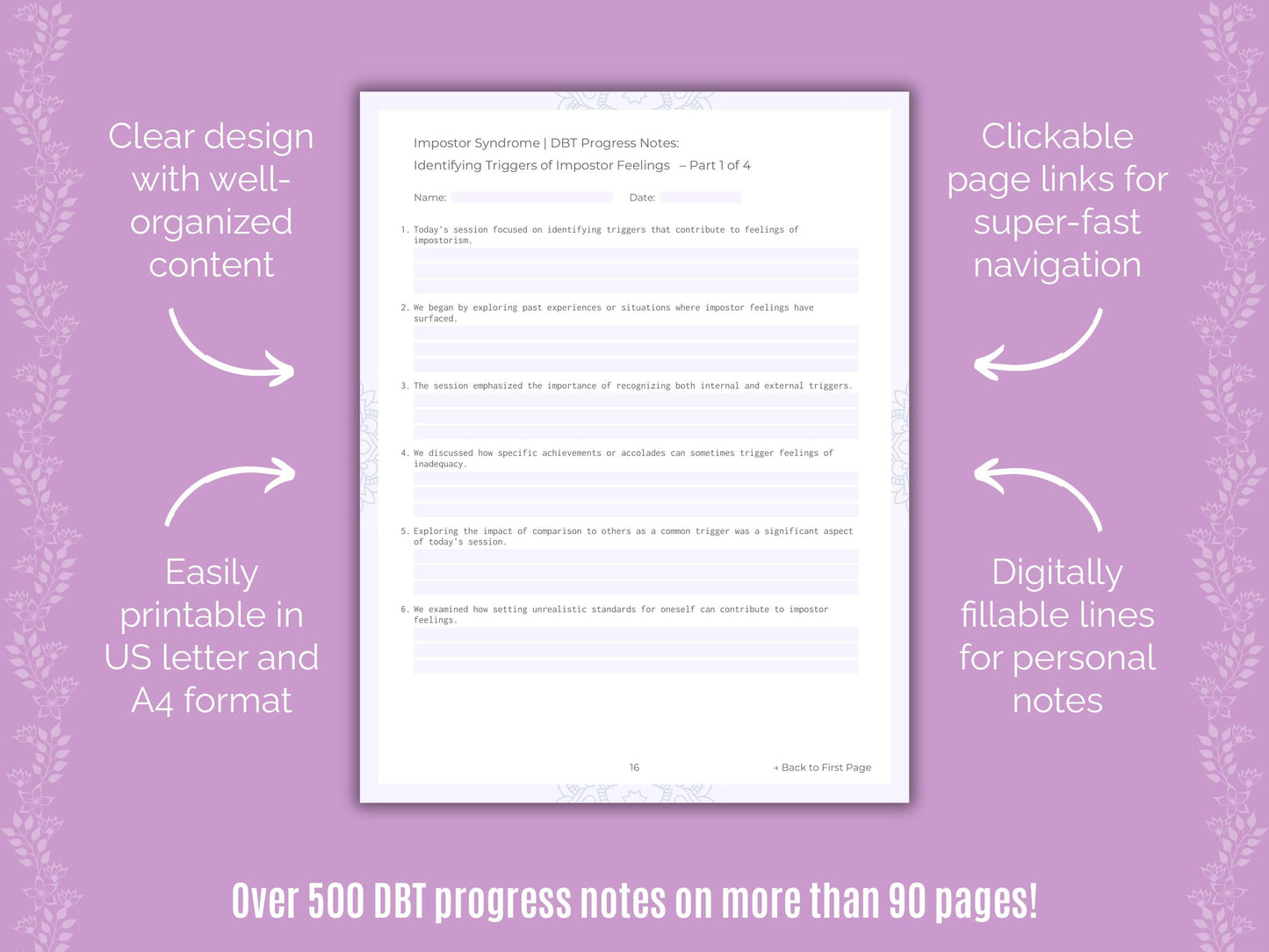 Impostor Syndrome Dialectical Behavior Therapy (DBT) Counseling Templates