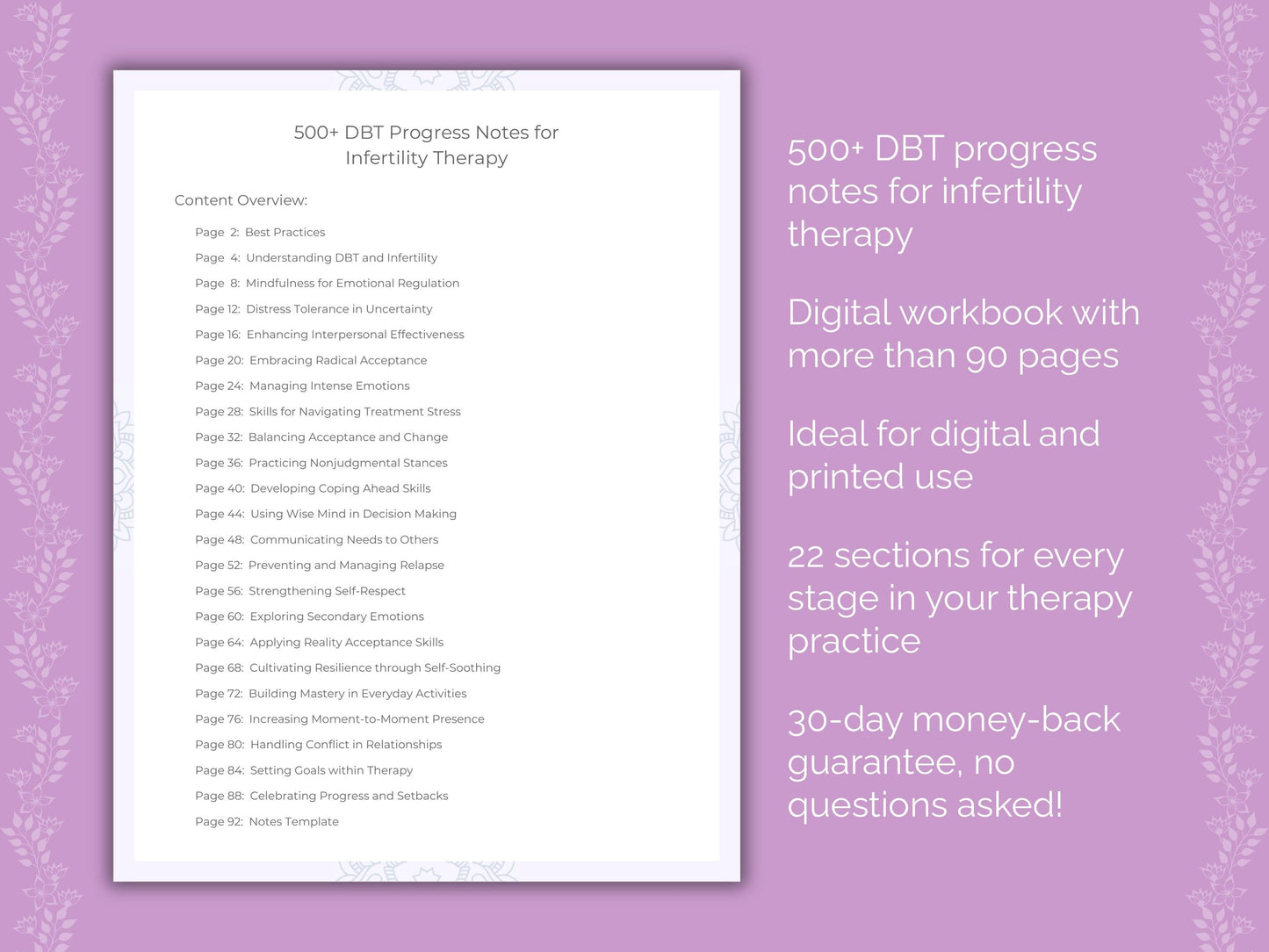 Infertility Dialectical Behavior Therapy (DBT) Therapist Worksheets