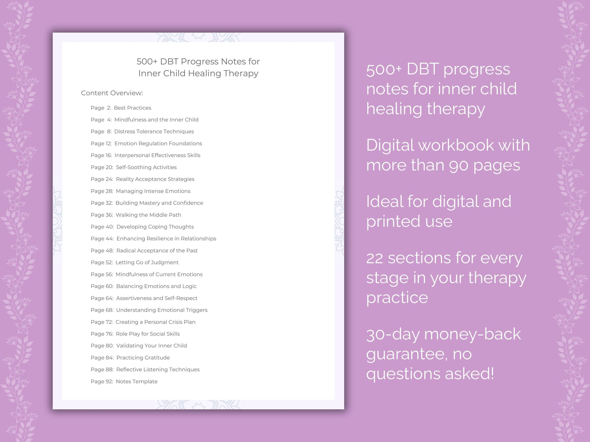 Inner Child Healing Dialectical Behavior Therapy (DBT) Therapist Worksheets