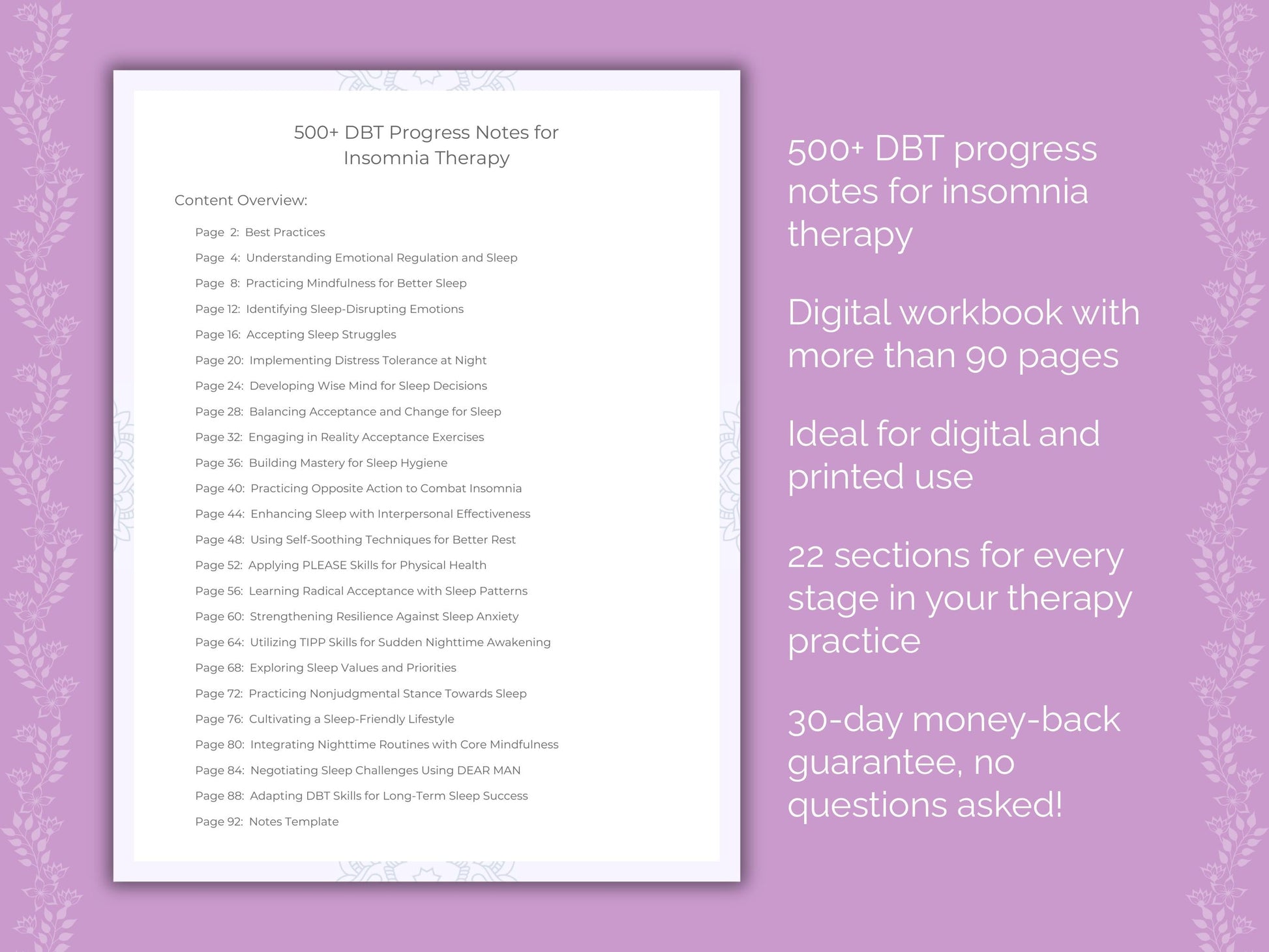 Insomnia Dialectical Behavior Therapy (DBT) Therapist Worksheets