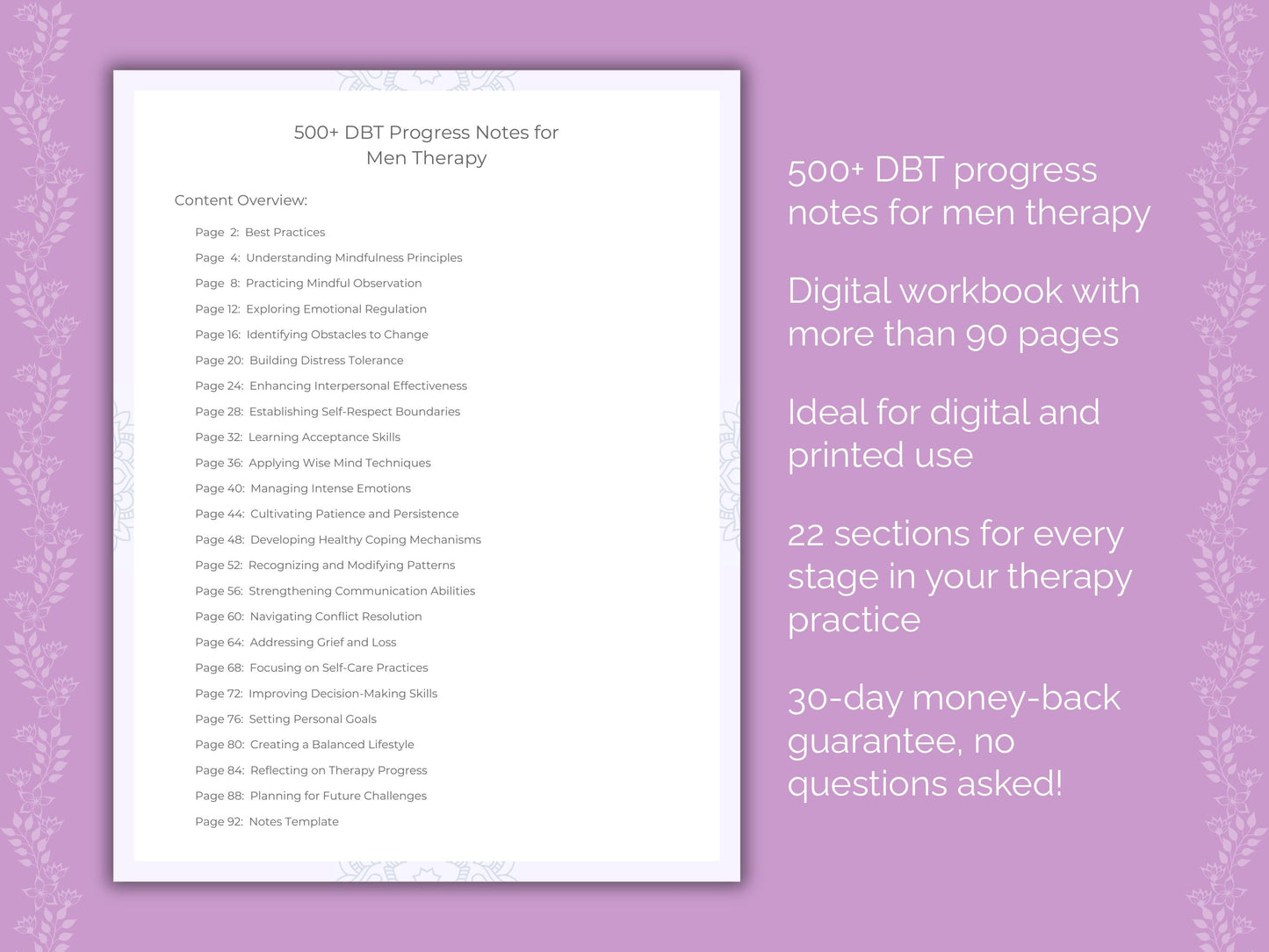 Men Dialectical Behavior Therapy (DBT) Therapist Worksheets