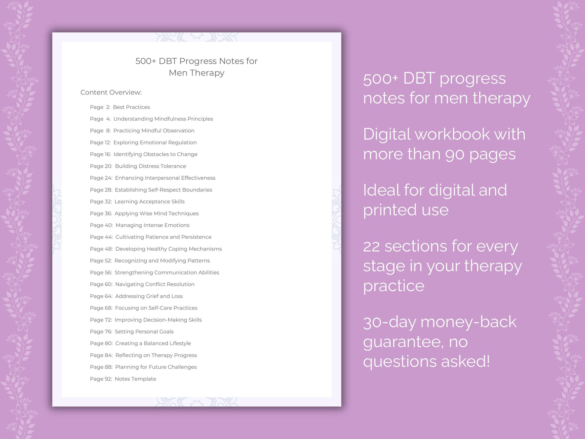 Men Dialectical Behavior Therapy (DBT) Therapist Worksheets