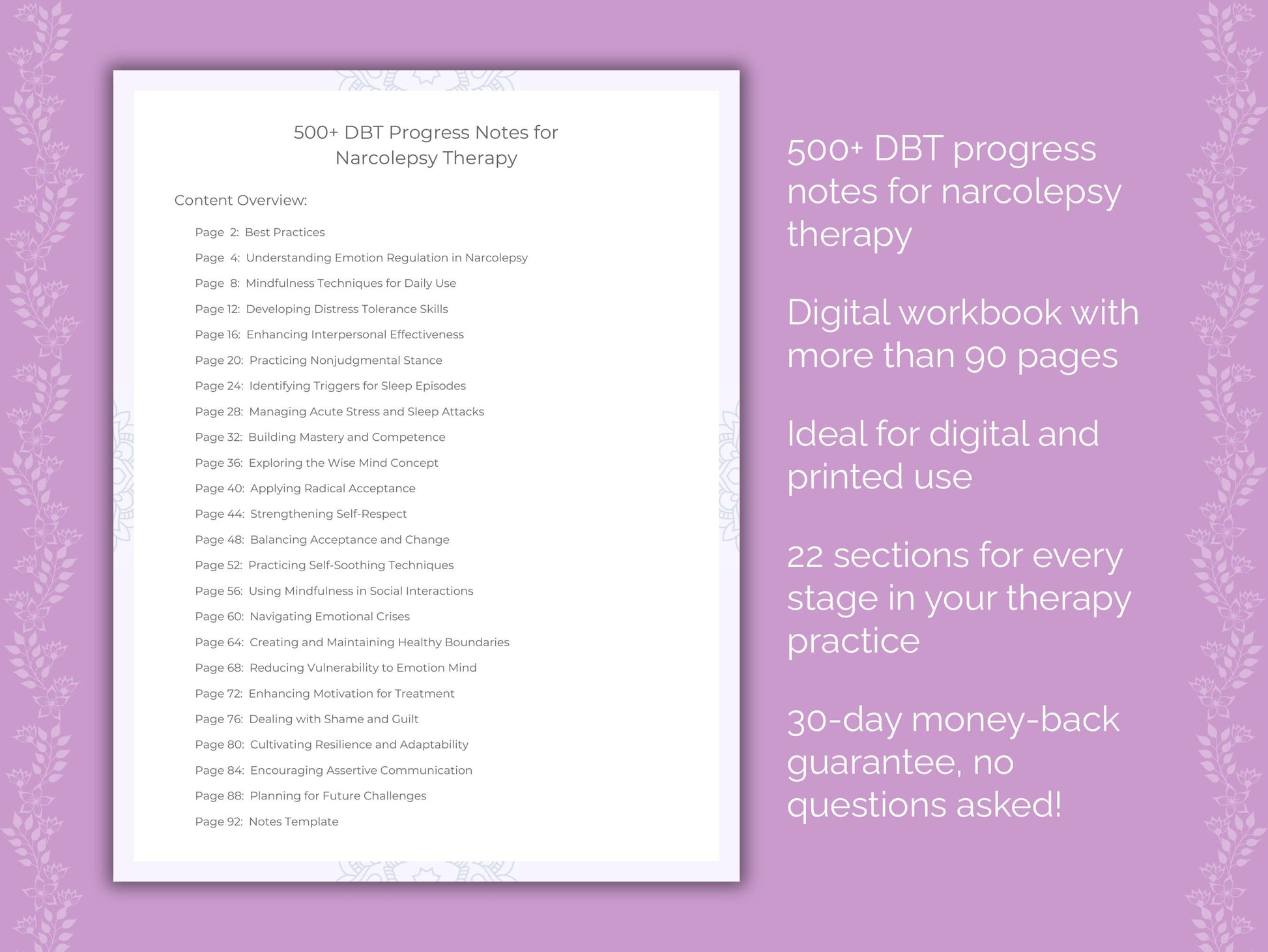 Narcolepsy Dialectical Behavior Therapy (DBT) Therapist Worksheets