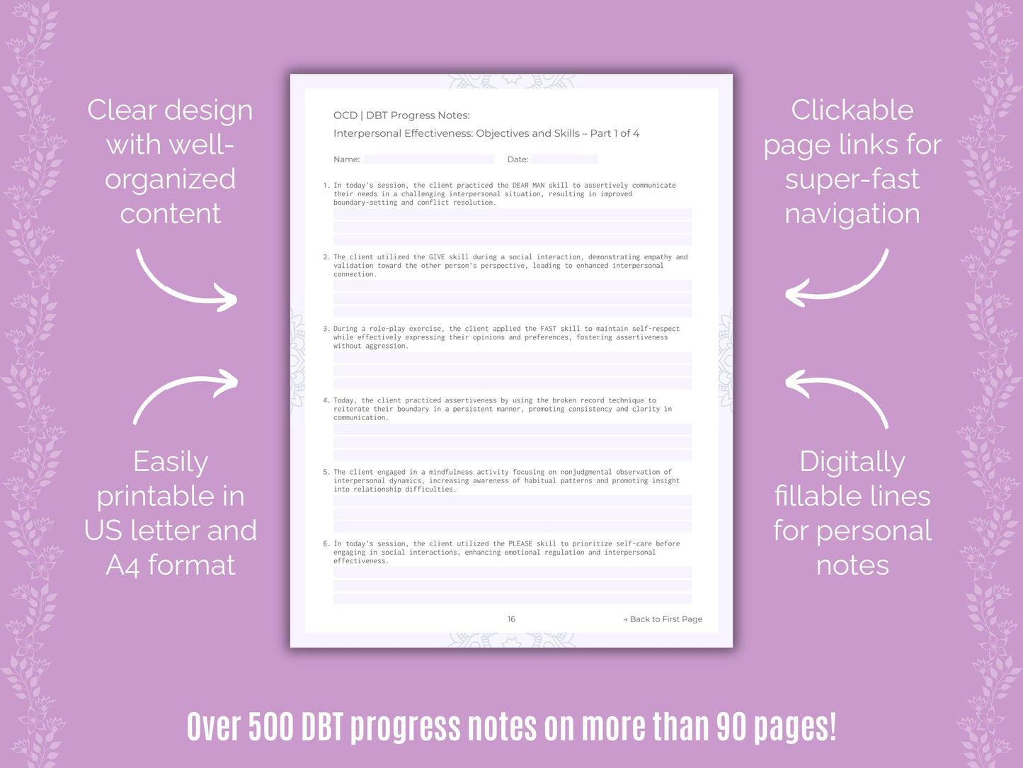 Obsessive-Compulsive Disorder (OCD) Dialectical Behavior Therapy (DBT) Counseling Templates