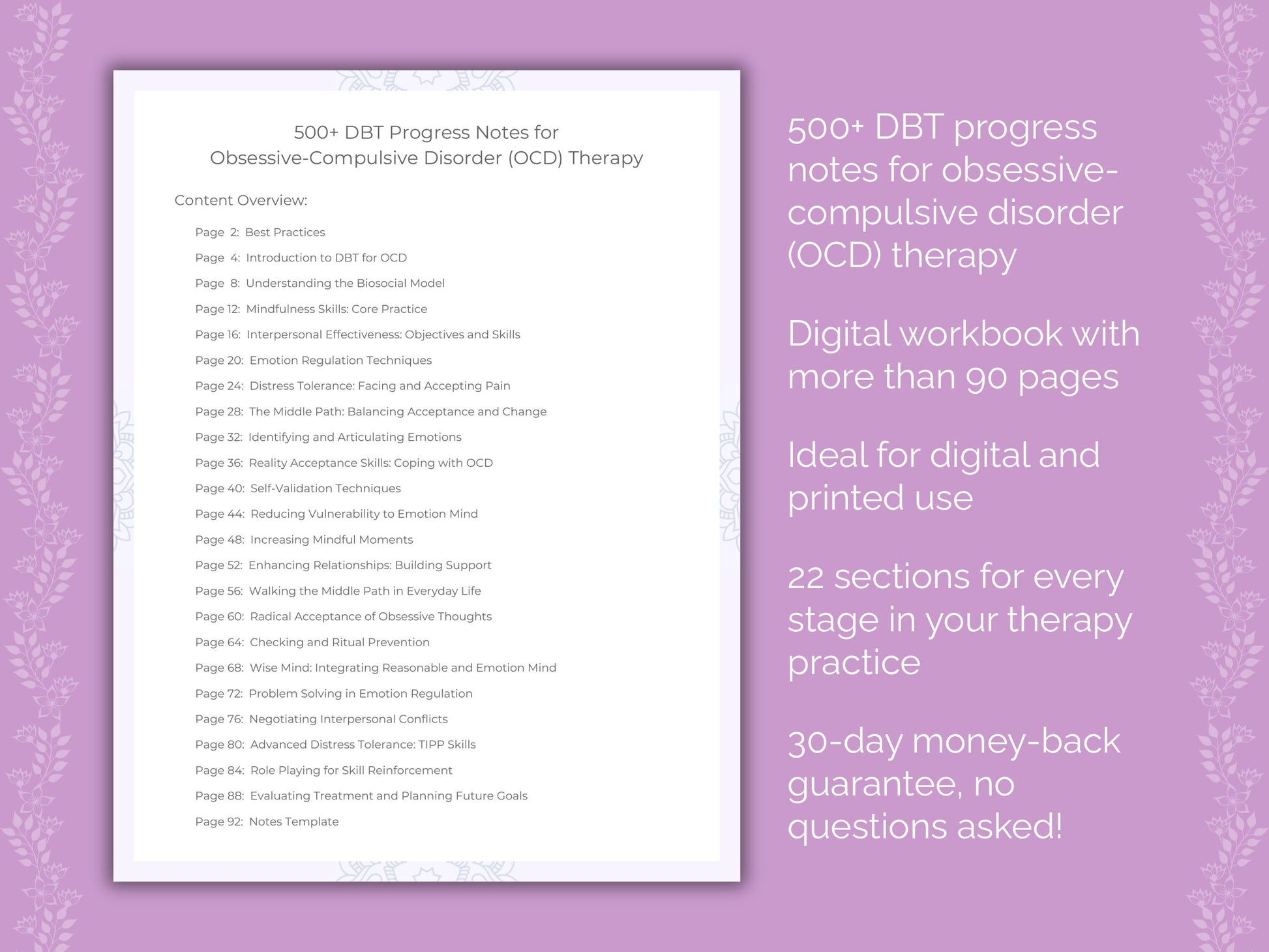 Obsessive-Compulsive Disorder (OCD) Dialectical Behavior Therapy (DBT) Therapist Worksheets