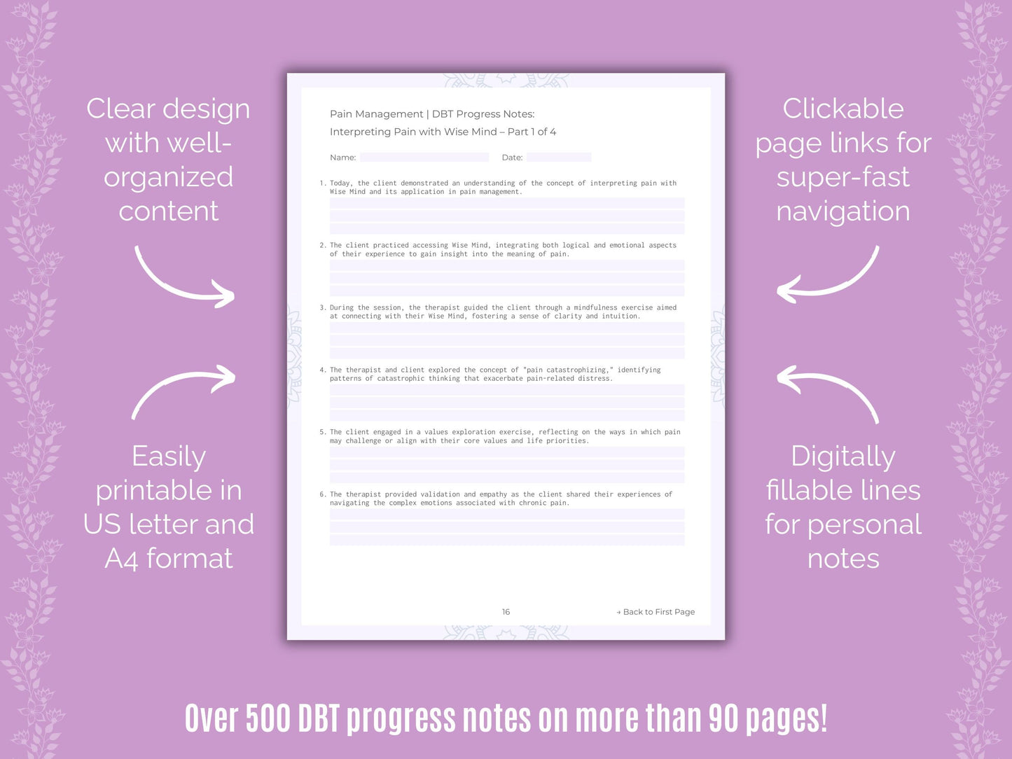 Pain Management Dialectical Behavior Therapy (DBT) Counseling Templates