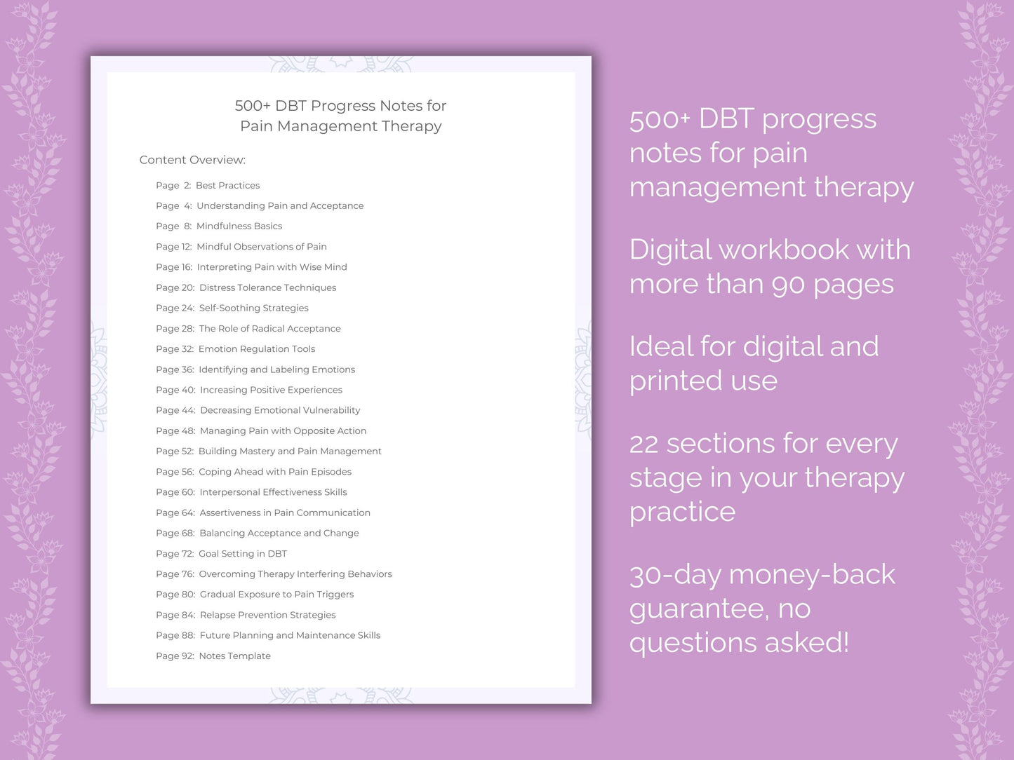 Pain Management Dialectical Behavior Therapy (DBT) Therapist Worksheets