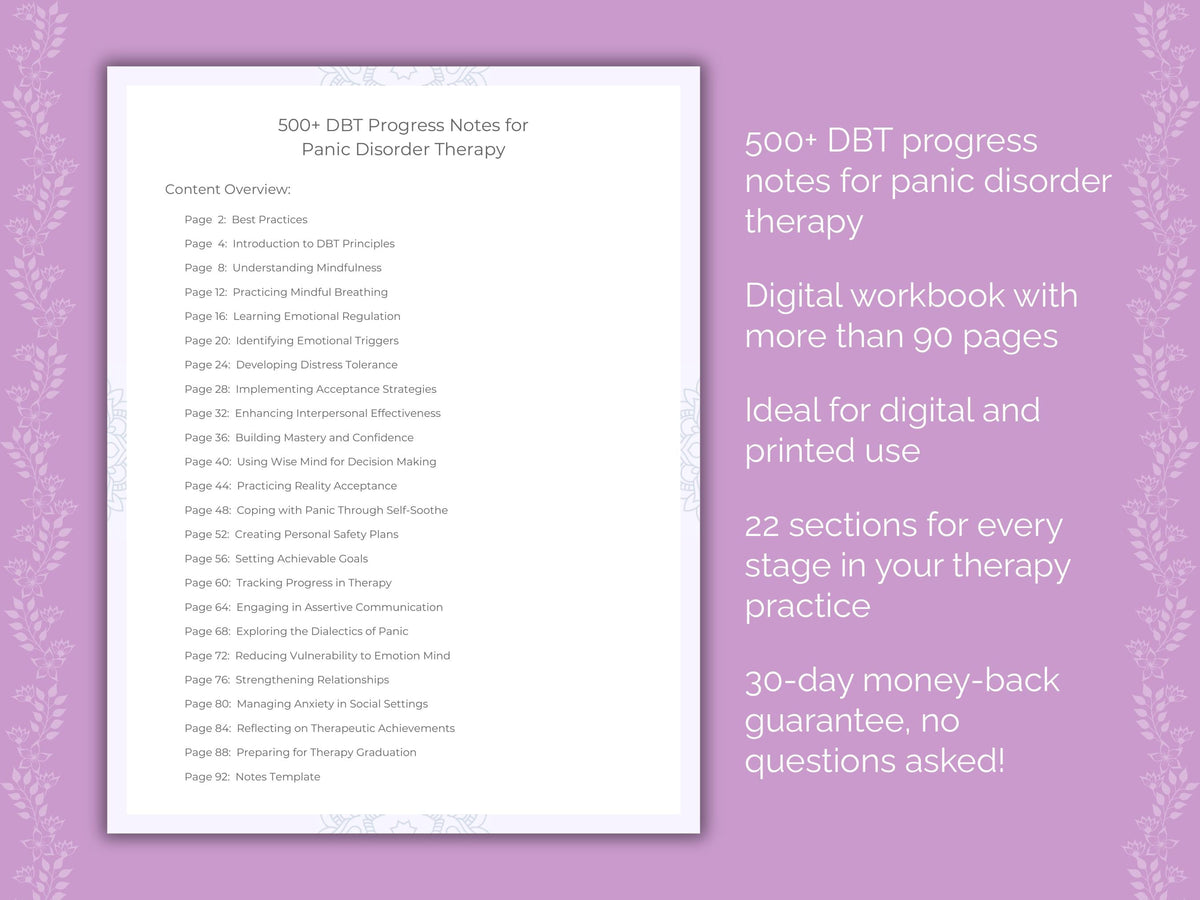 Panic Disorder Dialectical Behavior Therapy (DBT) Therapist Worksheets