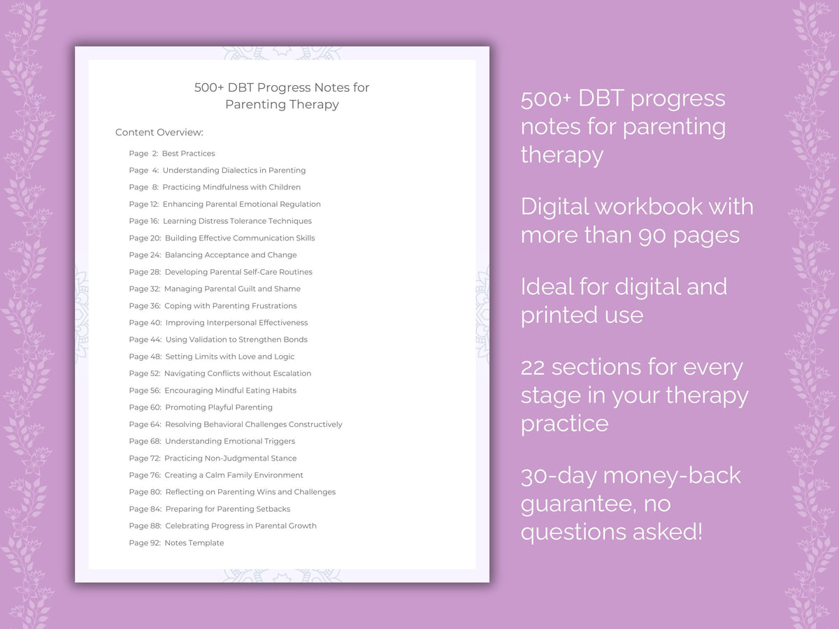 Parenting Dialectical Behavior Therapy (DBT) Therapist Worksheets