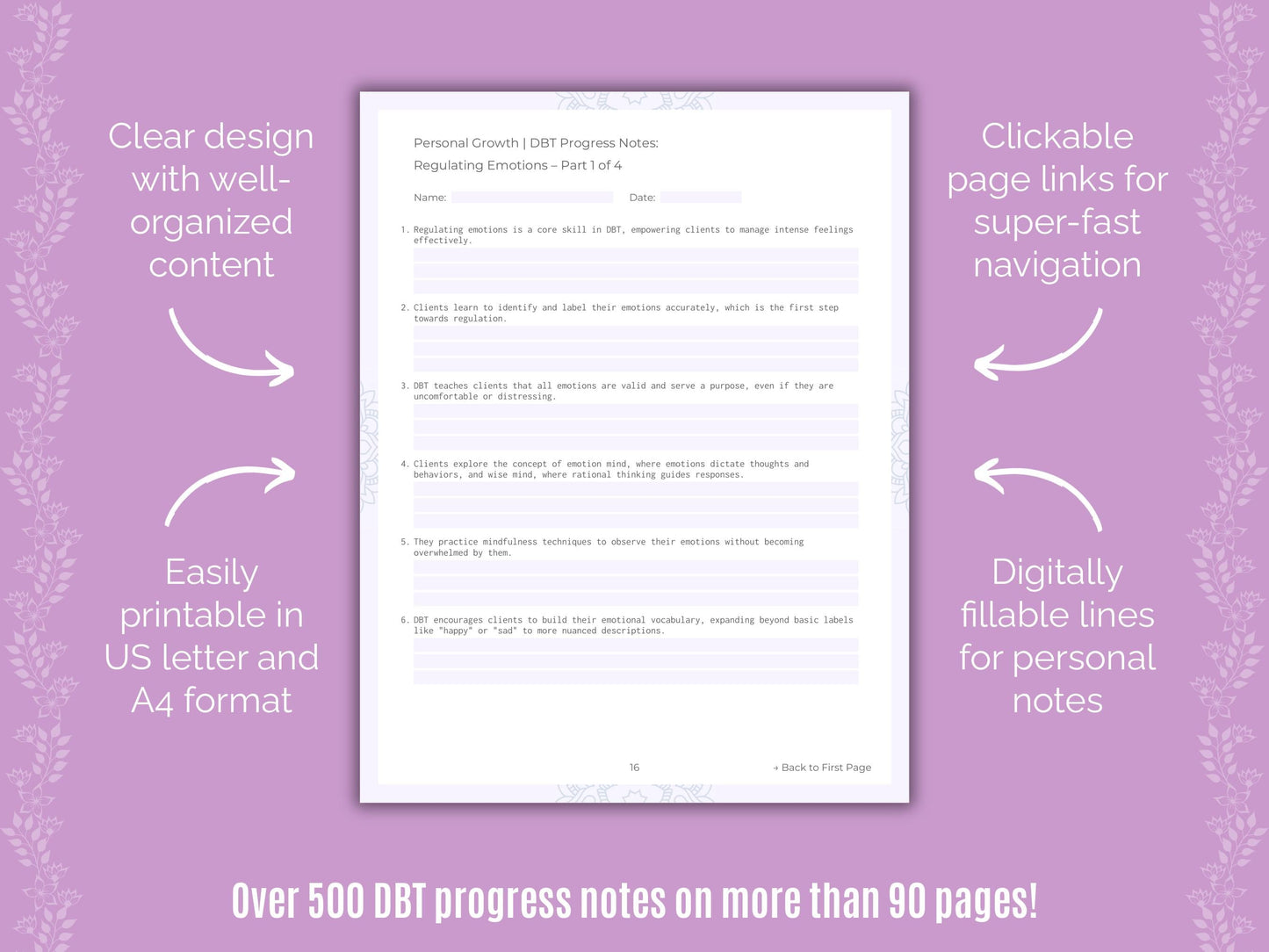 Personal Growth Dialectical Behavior Therapy (DBT) Counseling Templates