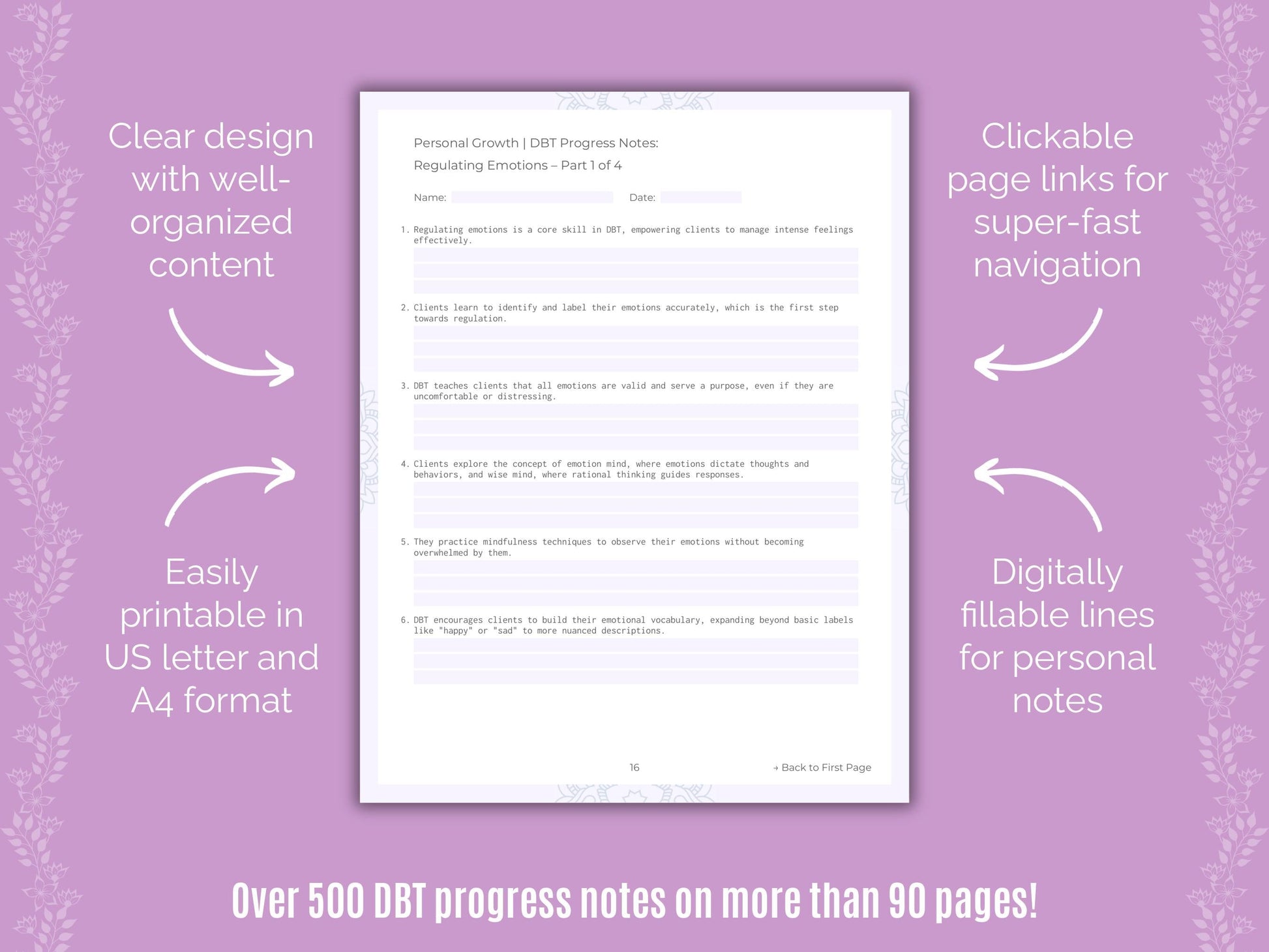 Personal Growth Dialectical Behavior Therapy (DBT) Counseling Templates