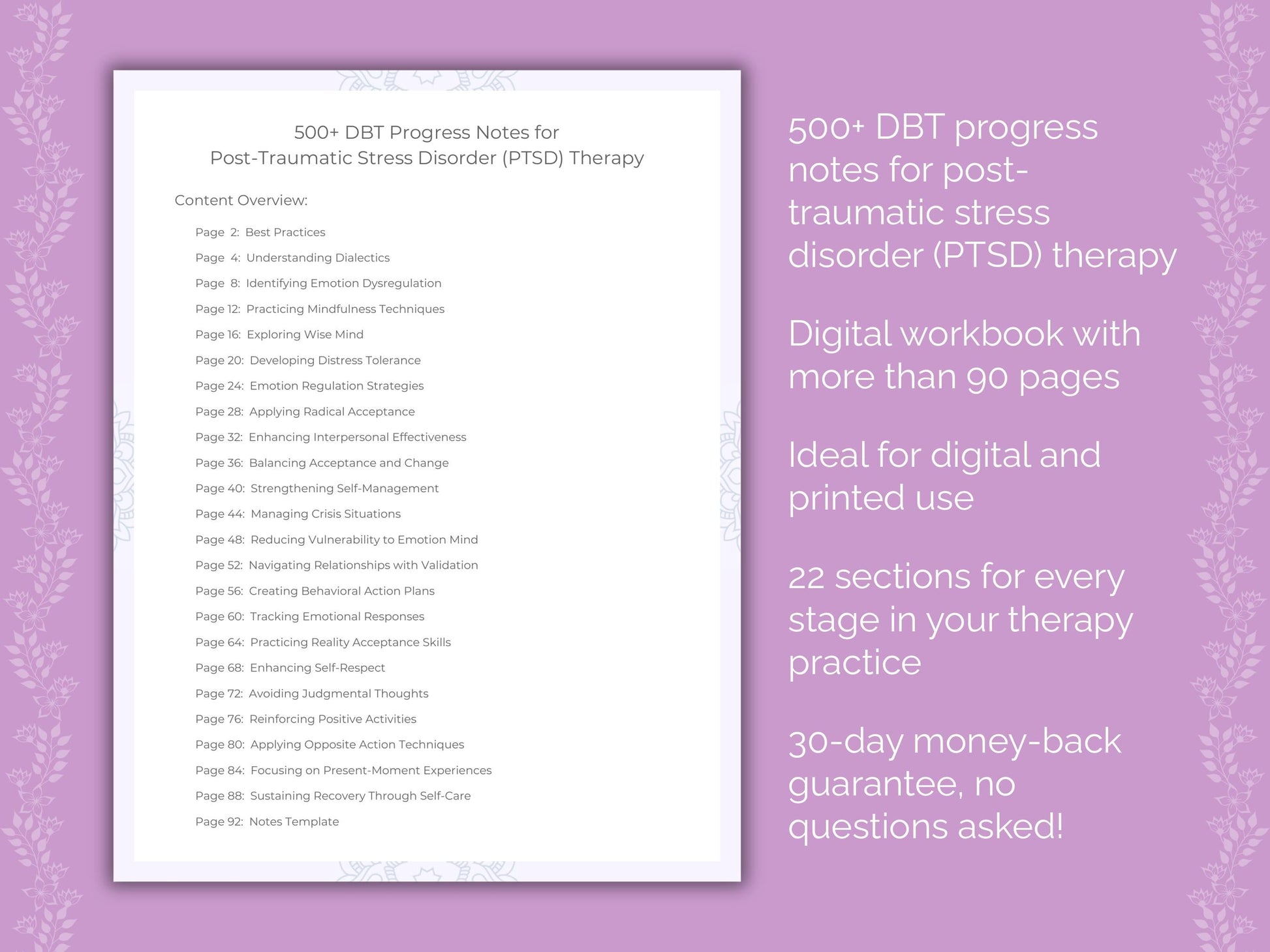 Post-Traumatic Stress Disorder (PTSD) Dialectical Behavior Therapy (DBT) Therapist Worksheets