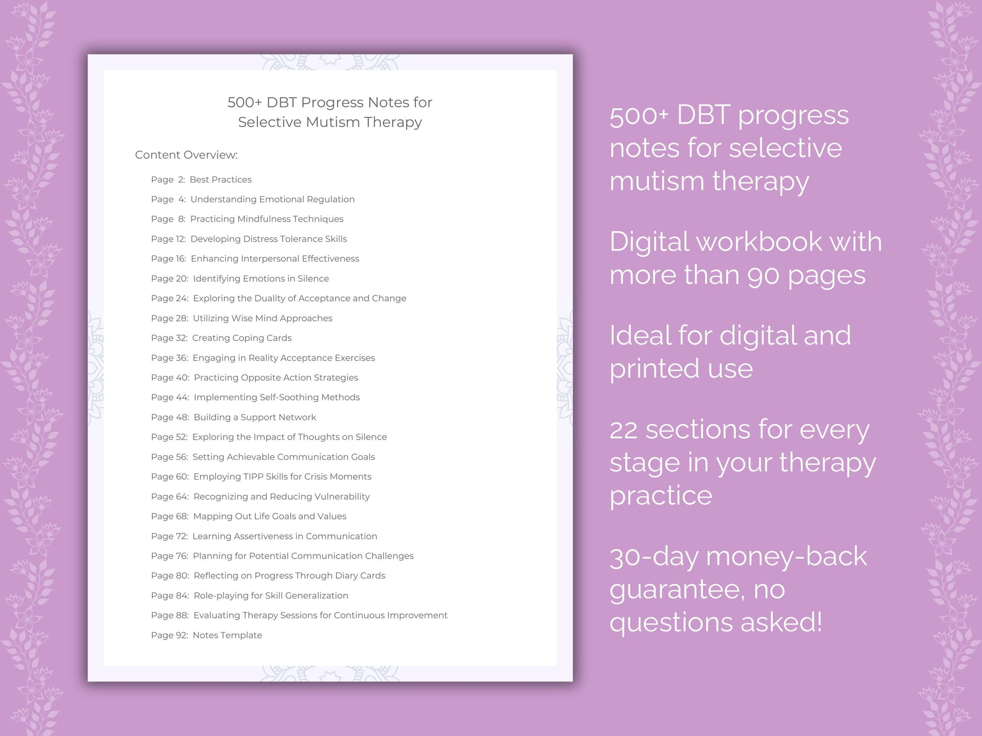 Selective Mutism Dialectical Behavior Therapy (DBT) Therapist Worksheets