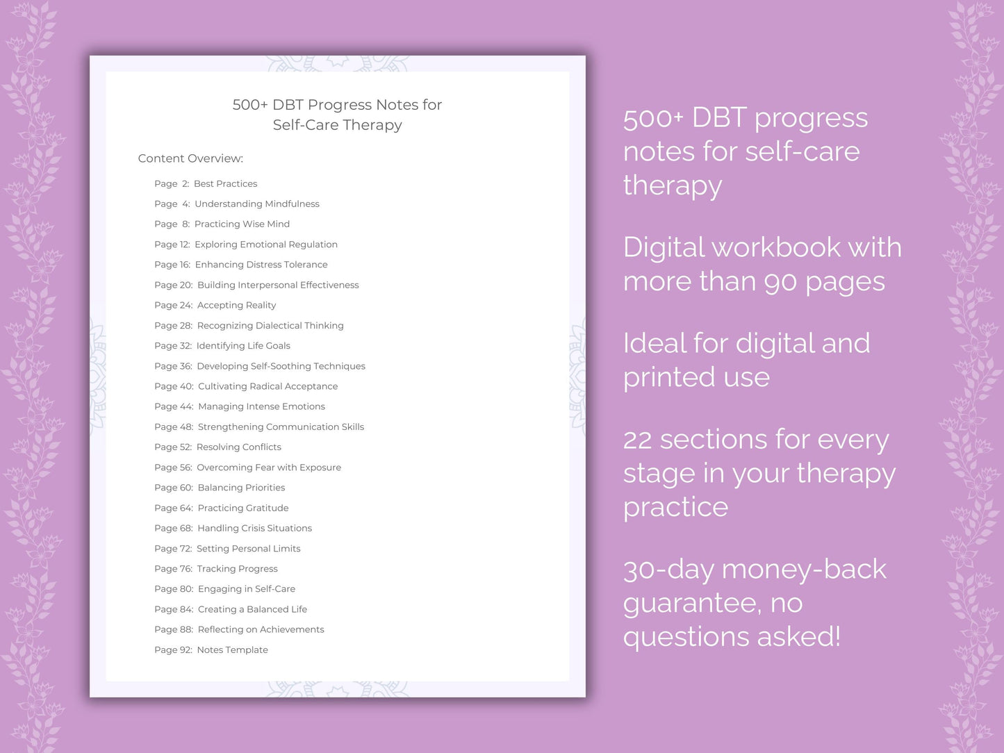 Self-Care Dialectical Behavior Therapy (DBT) Therapist Worksheets