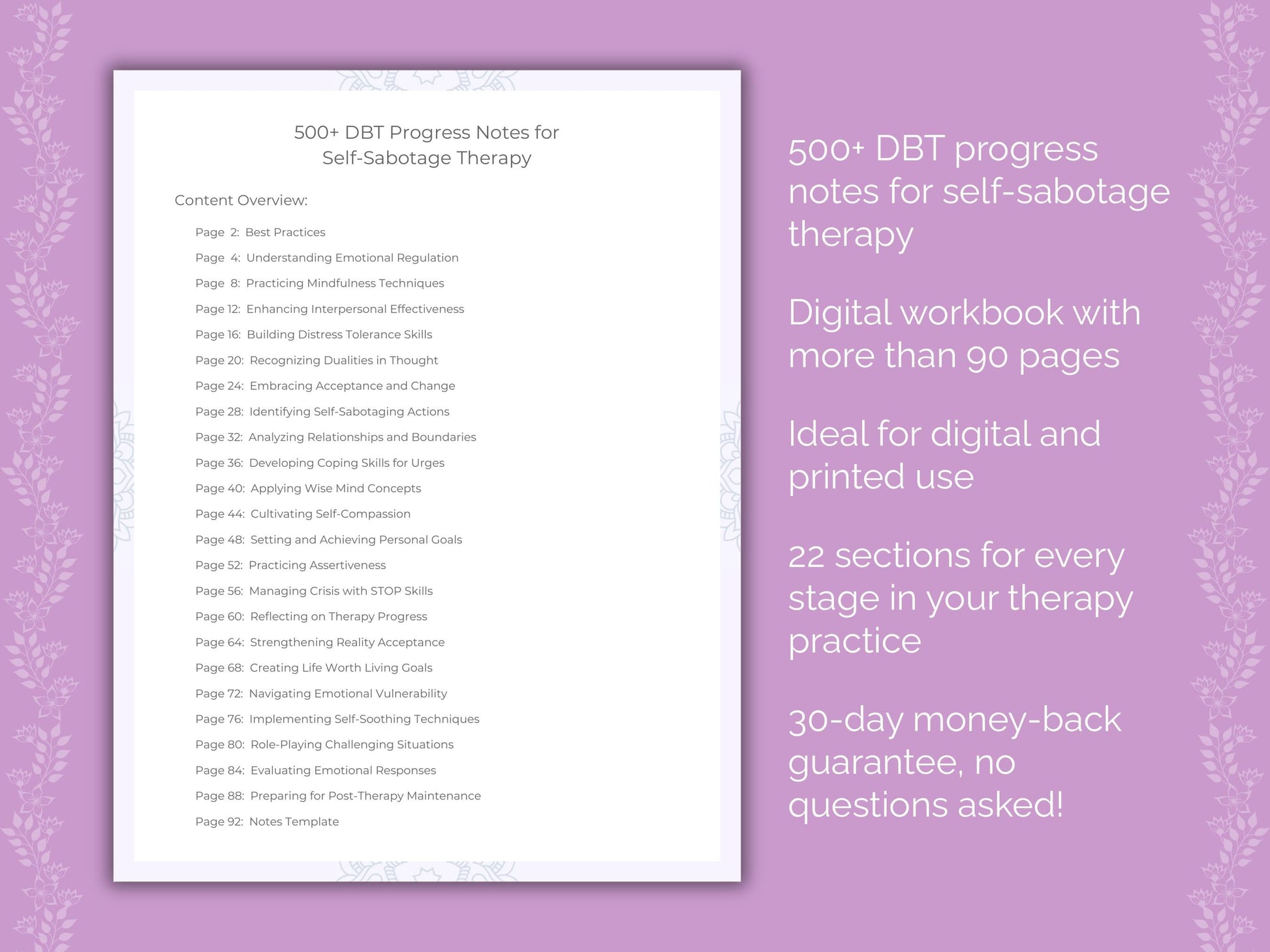 Self-Sabotage Dialectical Behavior Therapy (DBT) Therapist Worksheets