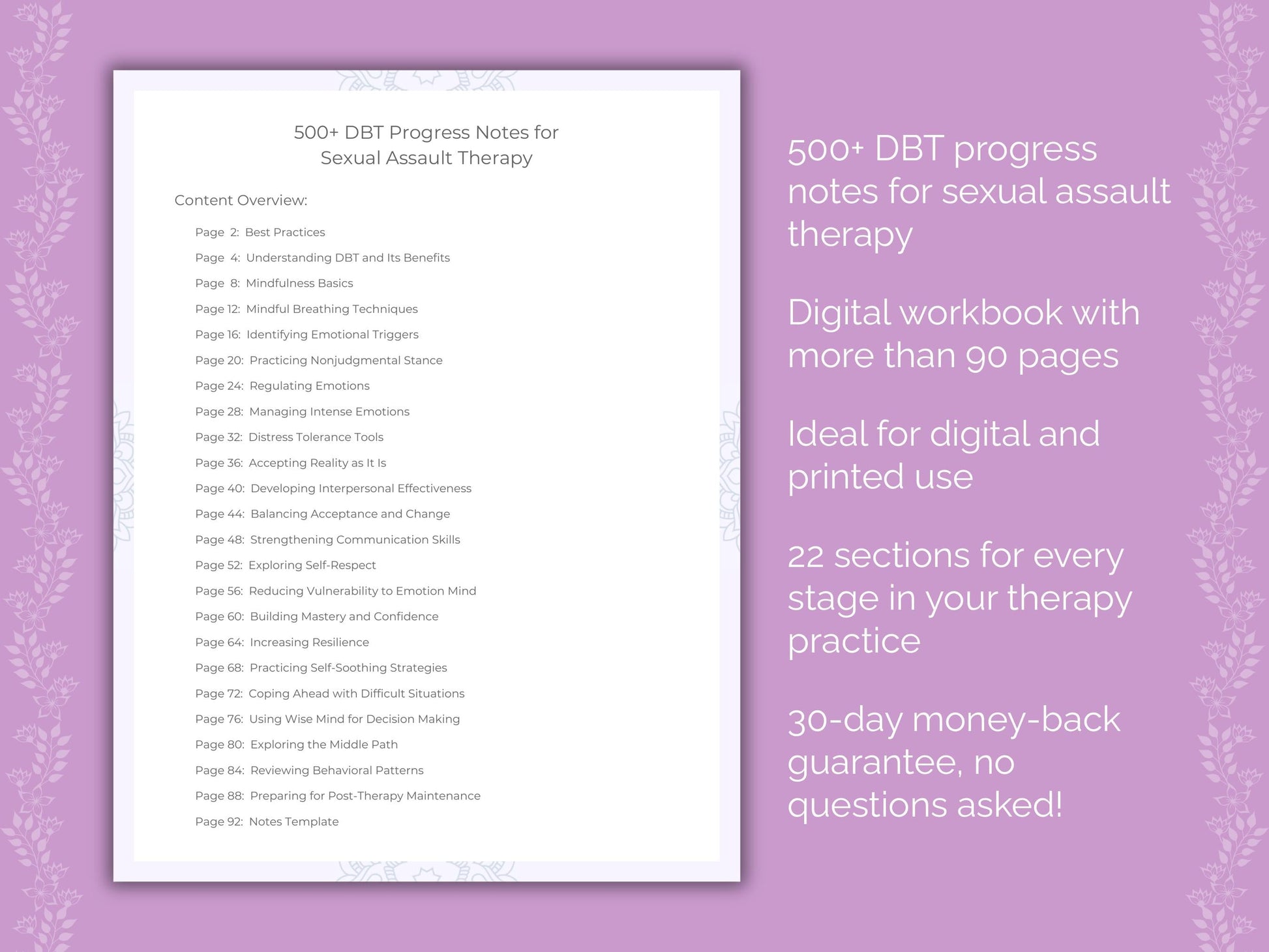 Sexual Assault Dialectical Behavior Therapy (DBT) Therapist Worksheets