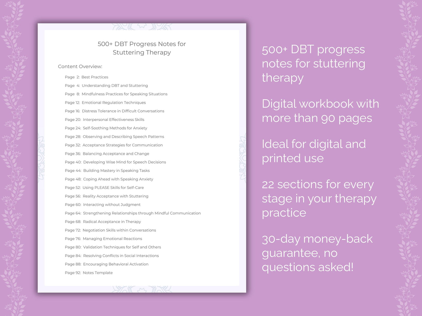 Stuttering Dialectical Behavior Therapy (DBT) Therapist Worksheets