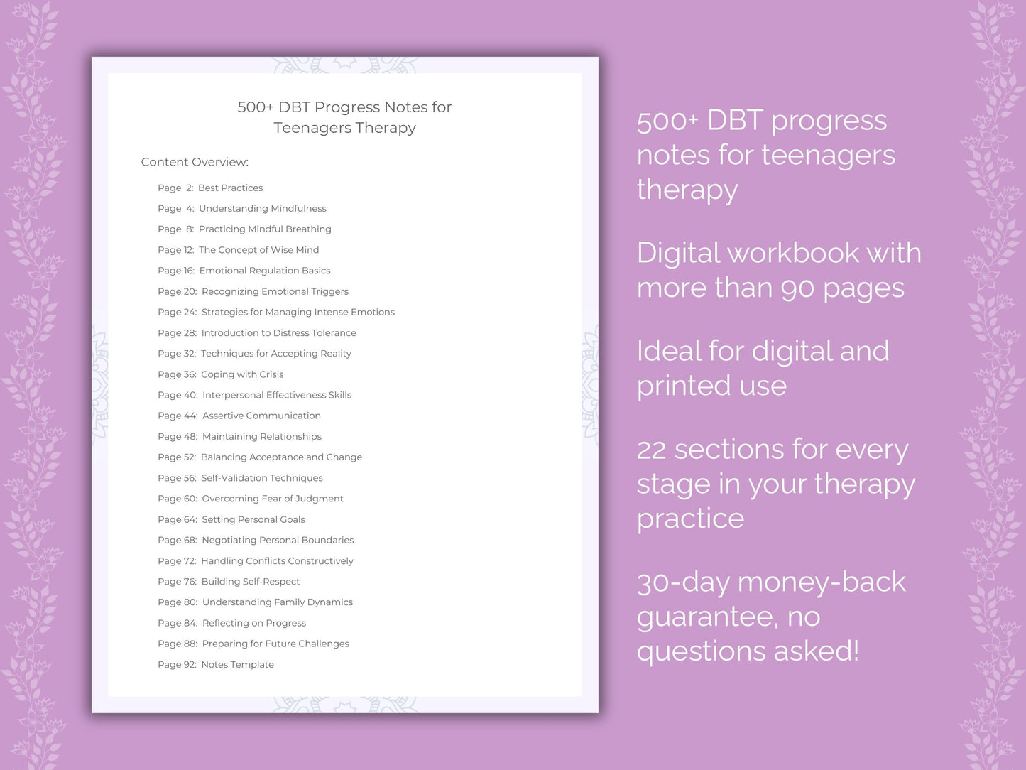 Teenagers Dialectical Behavior Therapy (DBT) Therapist Worksheets