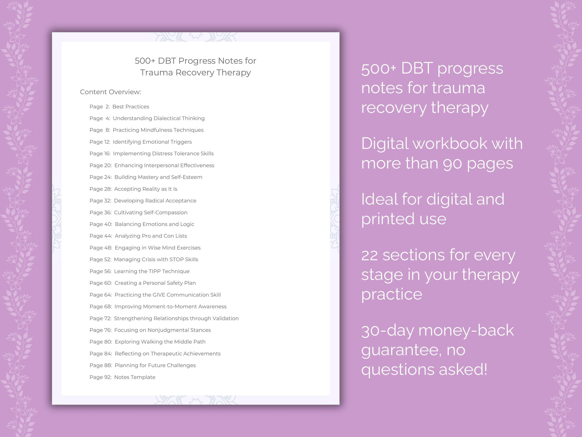 Trauma Recovery Dialectical Behavior Therapy (DBT) Therapist Worksheets