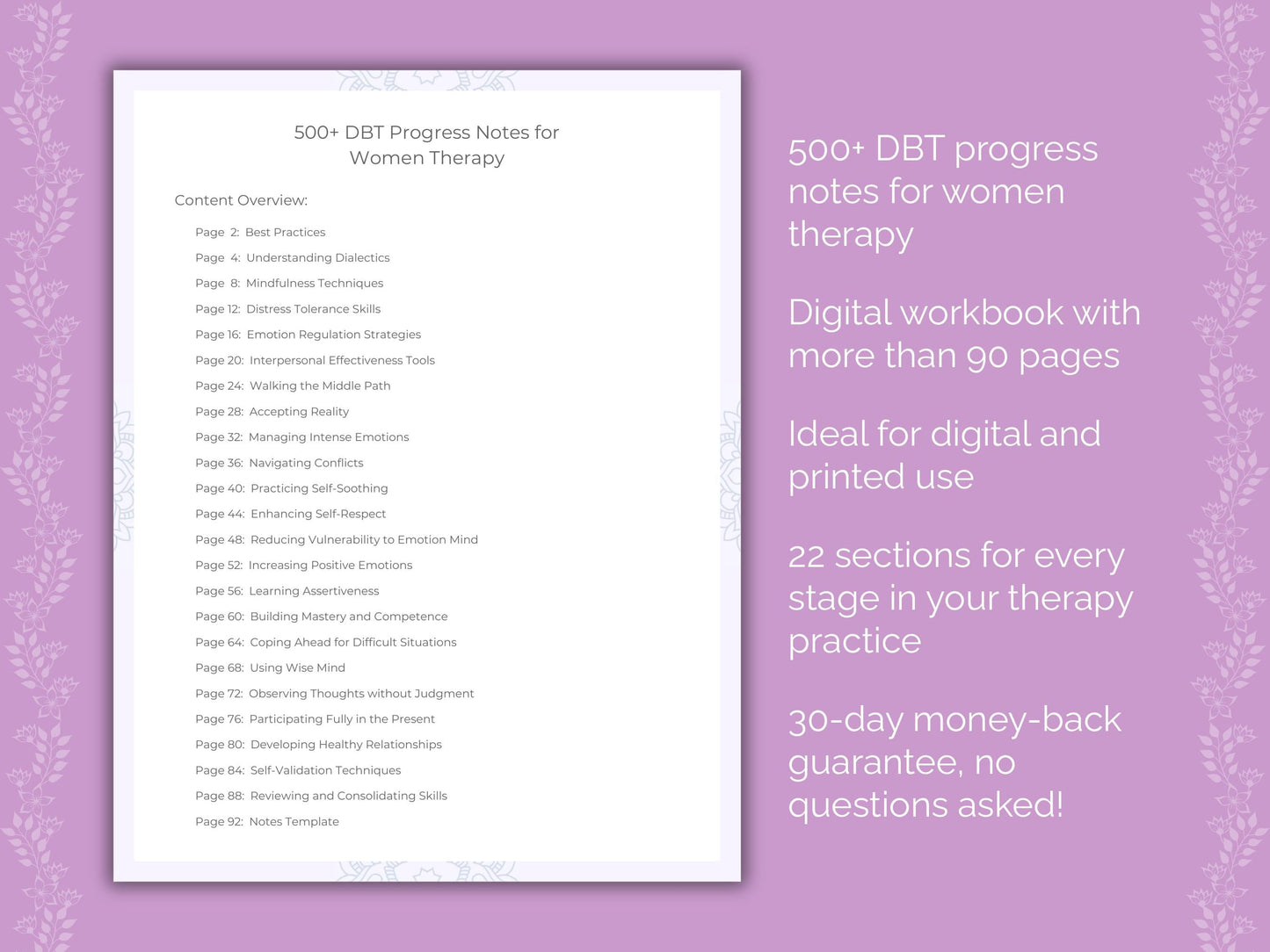 Women Dialectical Behavior Therapy (DBT) Therapist Worksheets