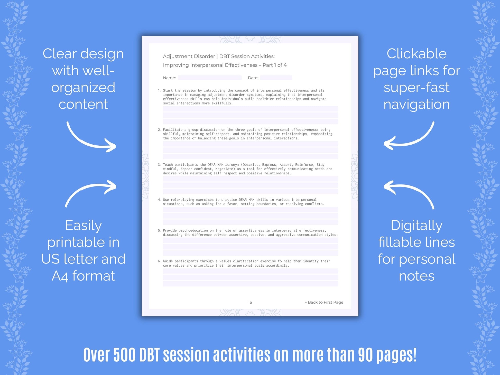 Adjustment Disorder Dialectical Behavior Therapy (DBT) Counseling Templates