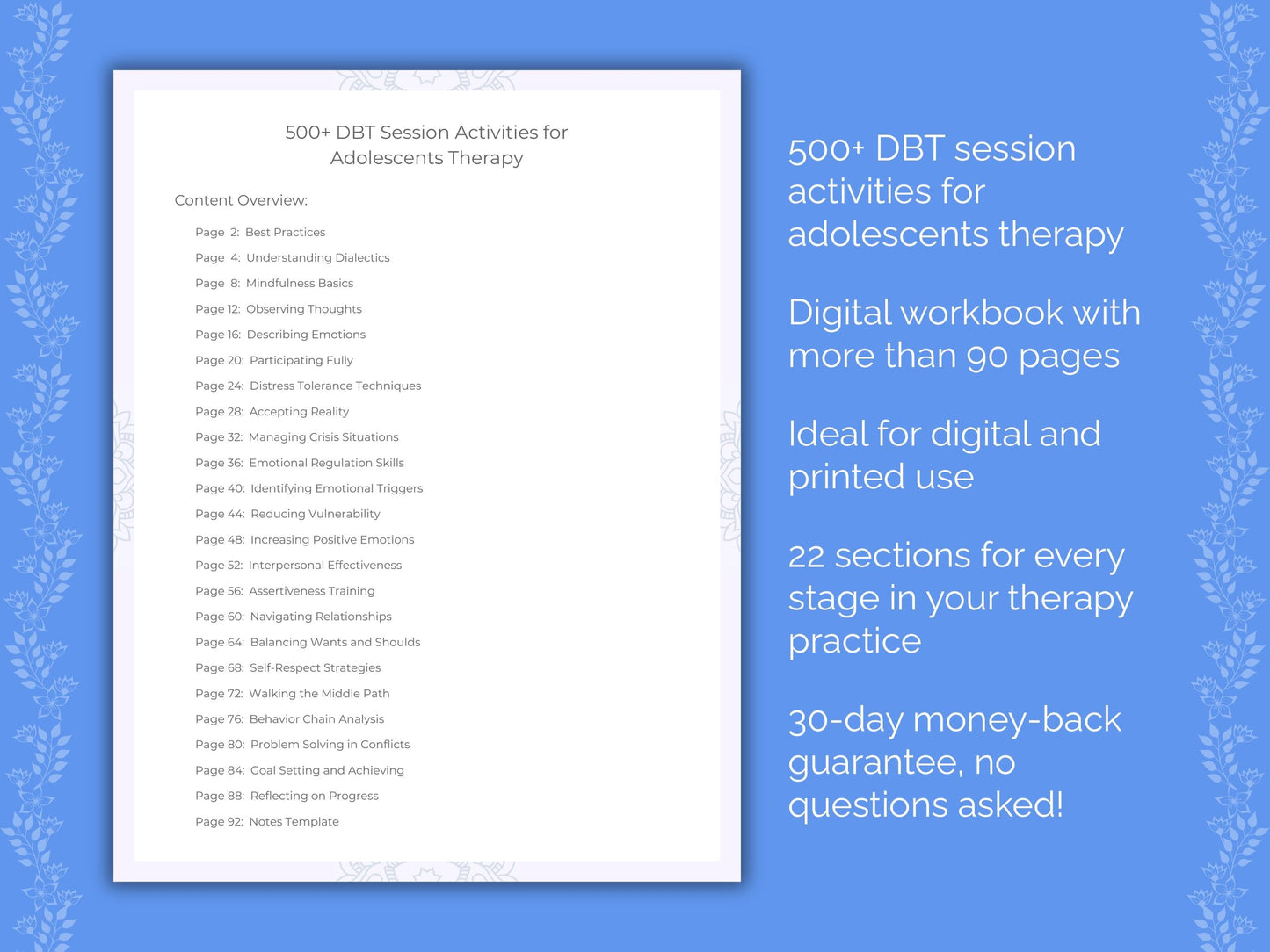 Adolescents Dialectical Behavior Therapy (DBT) Therapist Worksheets