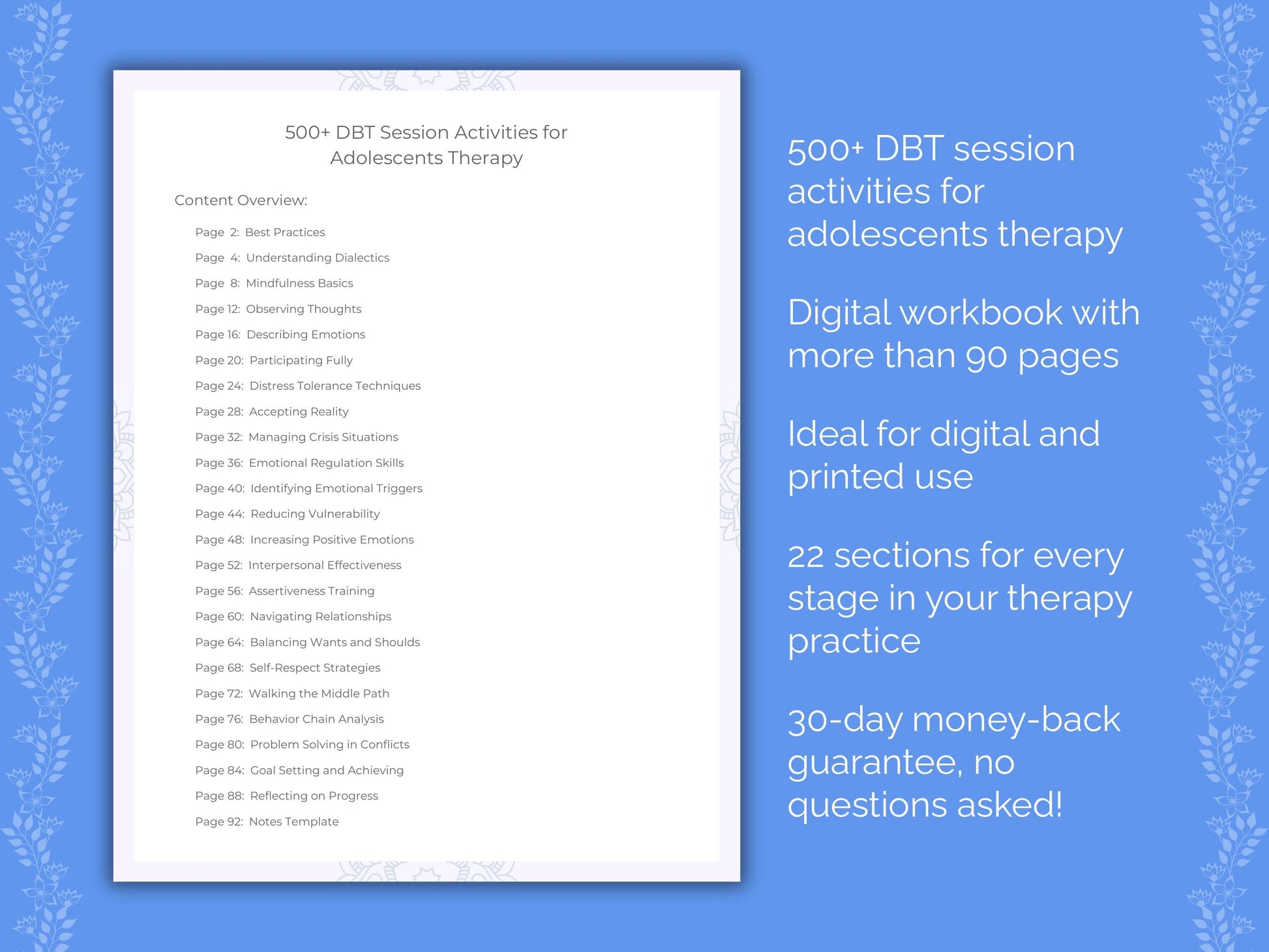 Adolescents Dialectical Behavior Therapy (DBT) Therapist Worksheets