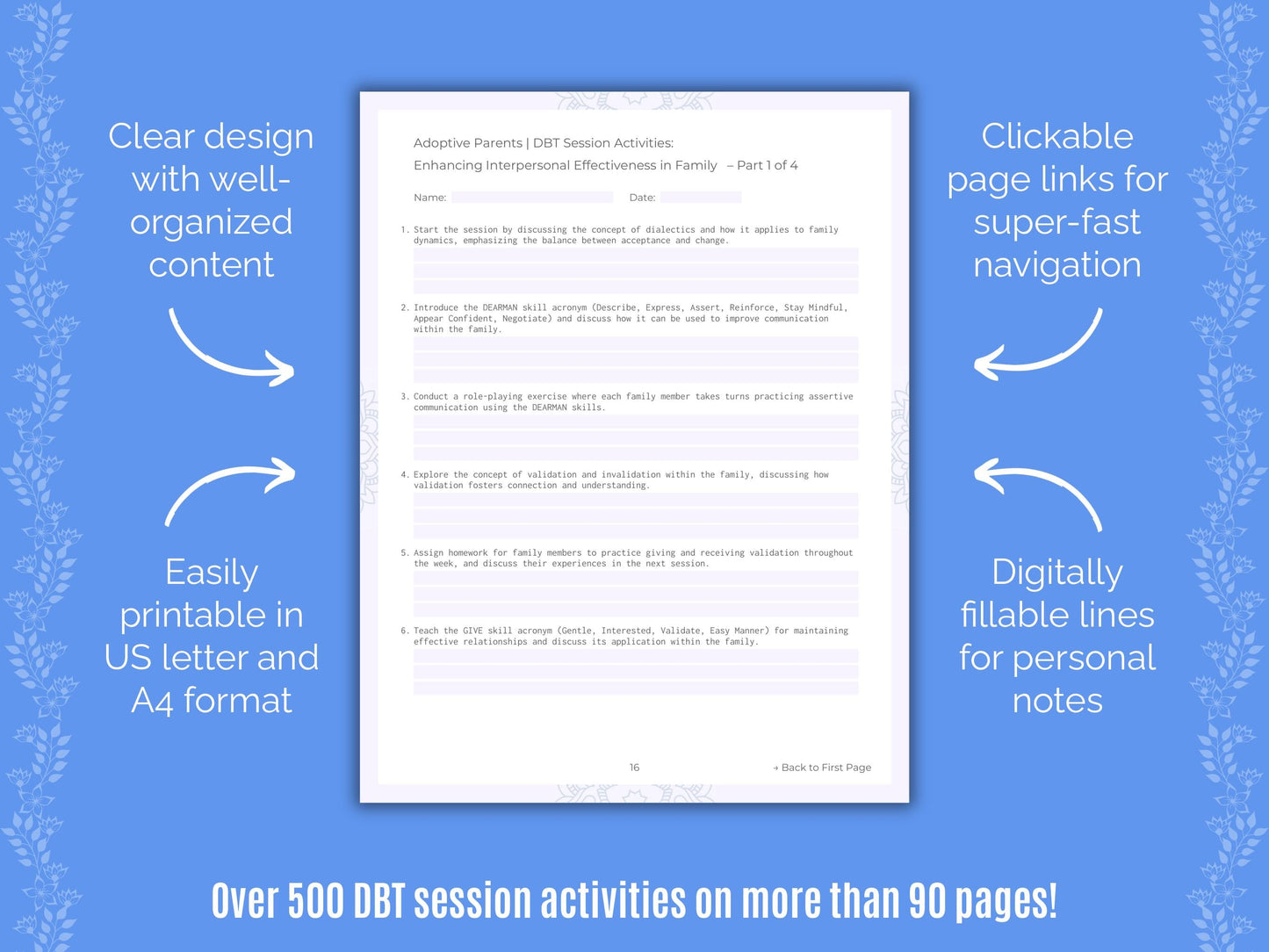 Adoptive Parents Dialectical Behavior Therapy (DBT) Counseling Templates