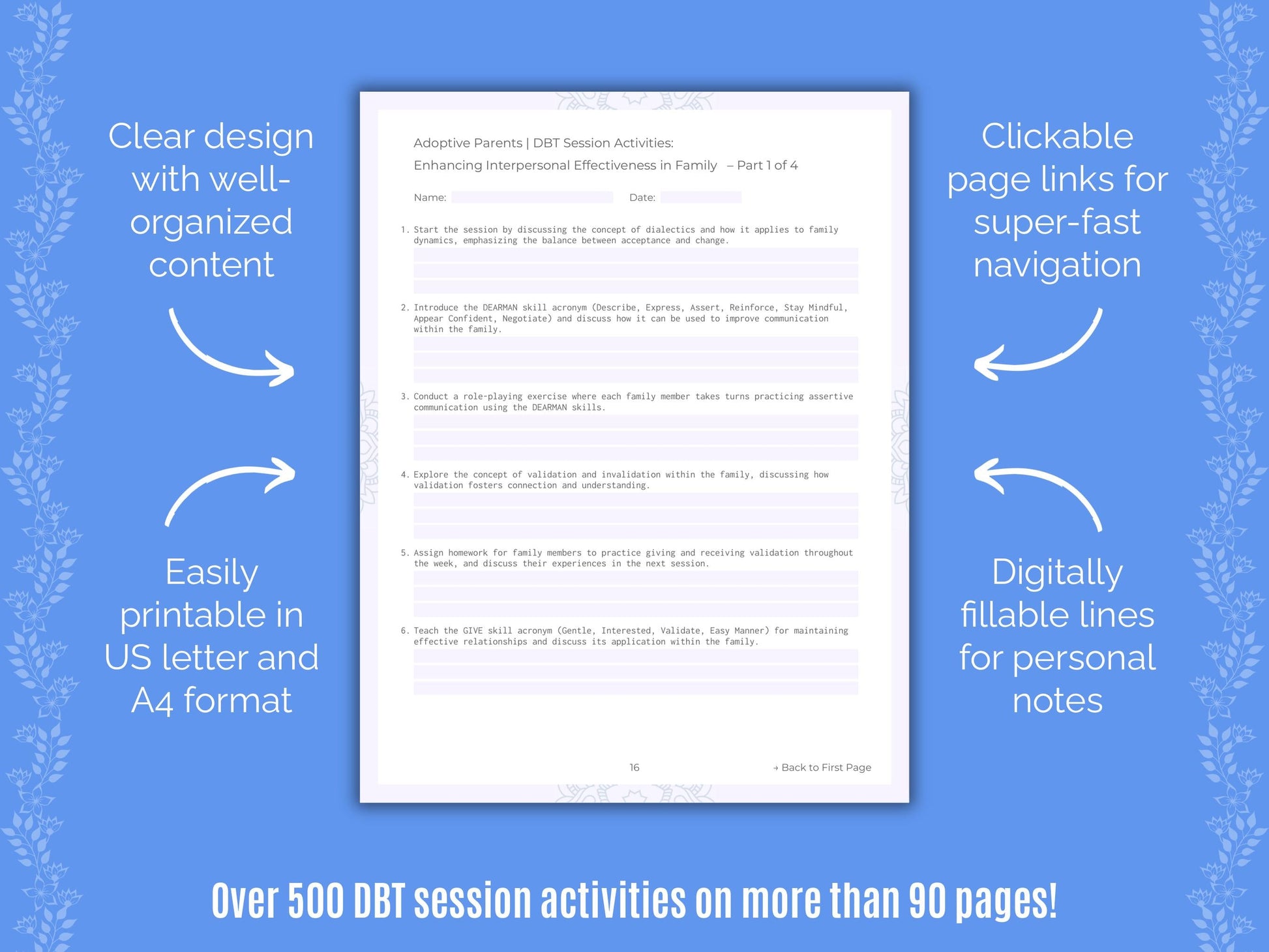 Adoptive Parents Dialectical Behavior Therapy (DBT) Counseling Templates