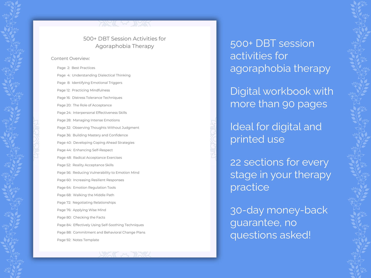 Agoraphobia Dialectical Behavior Therapy (DBT) Therapist Worksheets