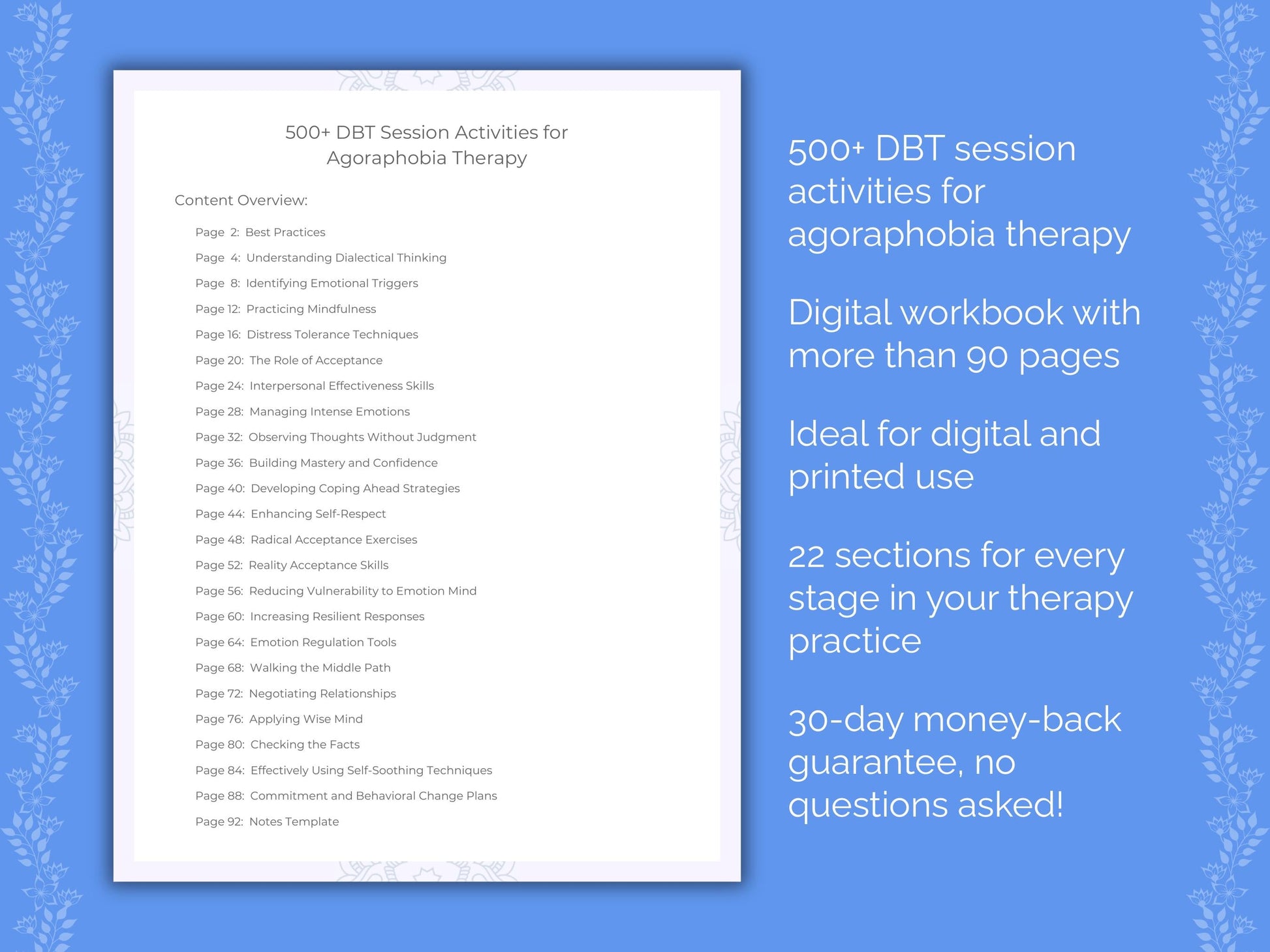 Agoraphobia Dialectical Behavior Therapy (DBT) Therapist Worksheets