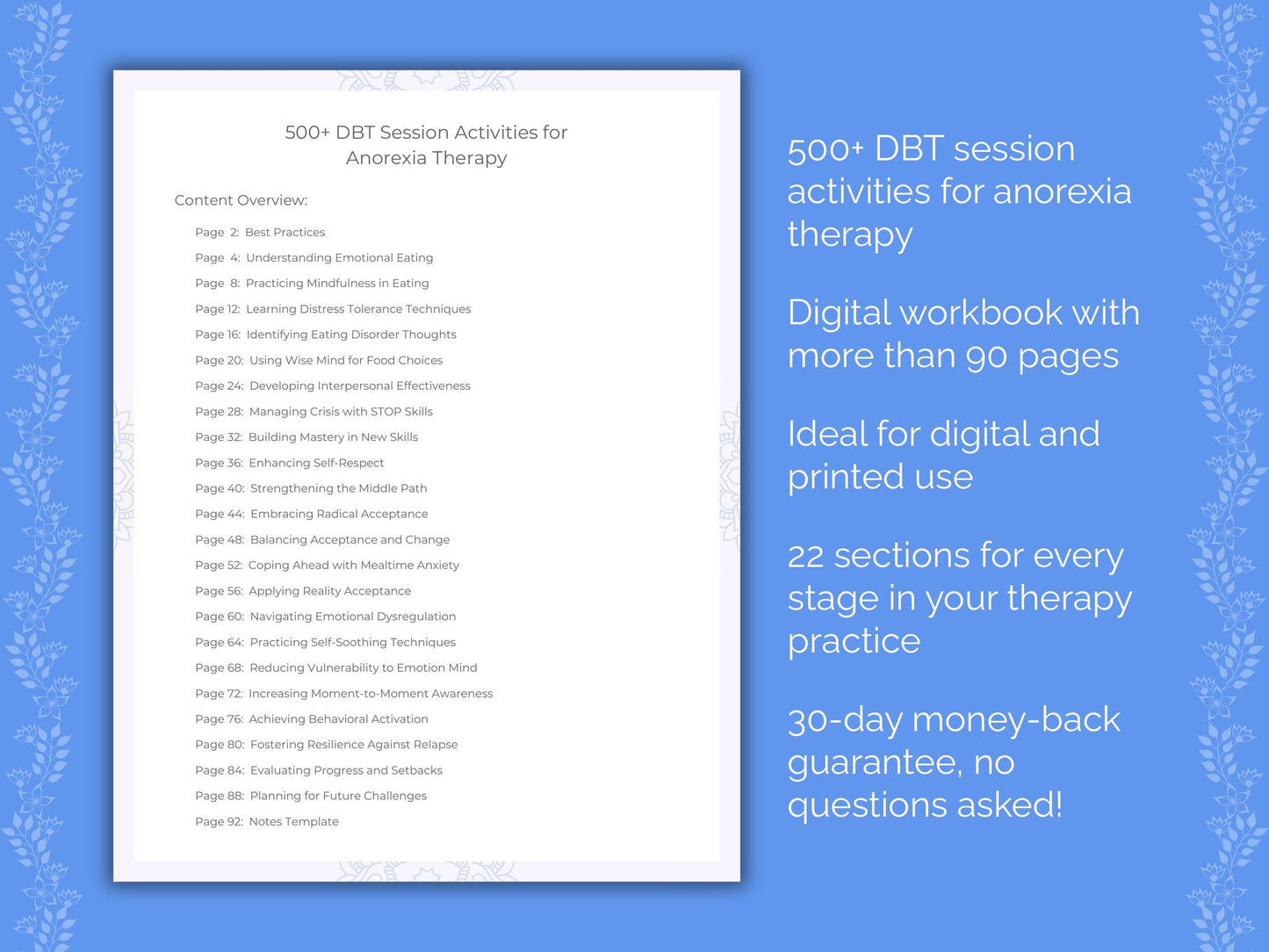 Anorexia Dialectical Behavior Therapy (DBT) Therapist Worksheets