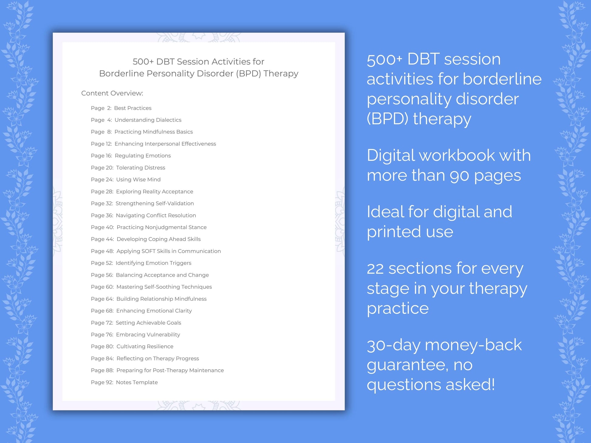 Borderline Personality Disorder (BPD) Dialectical Behavior Therapy (DBT) Therapist Worksheets