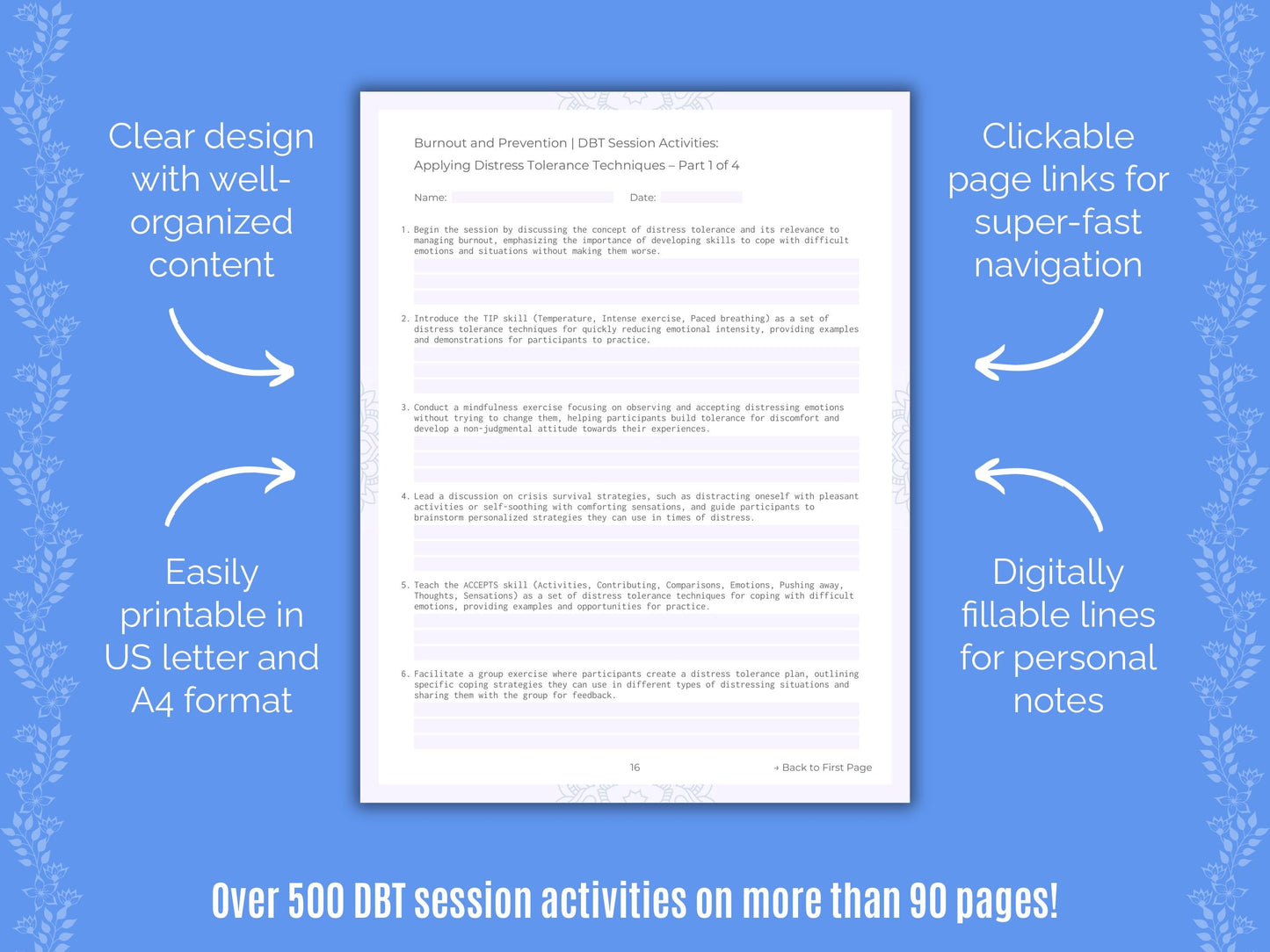 Burnout and Prevention Dialectical Behavior Therapy (DBT) Counseling Templates