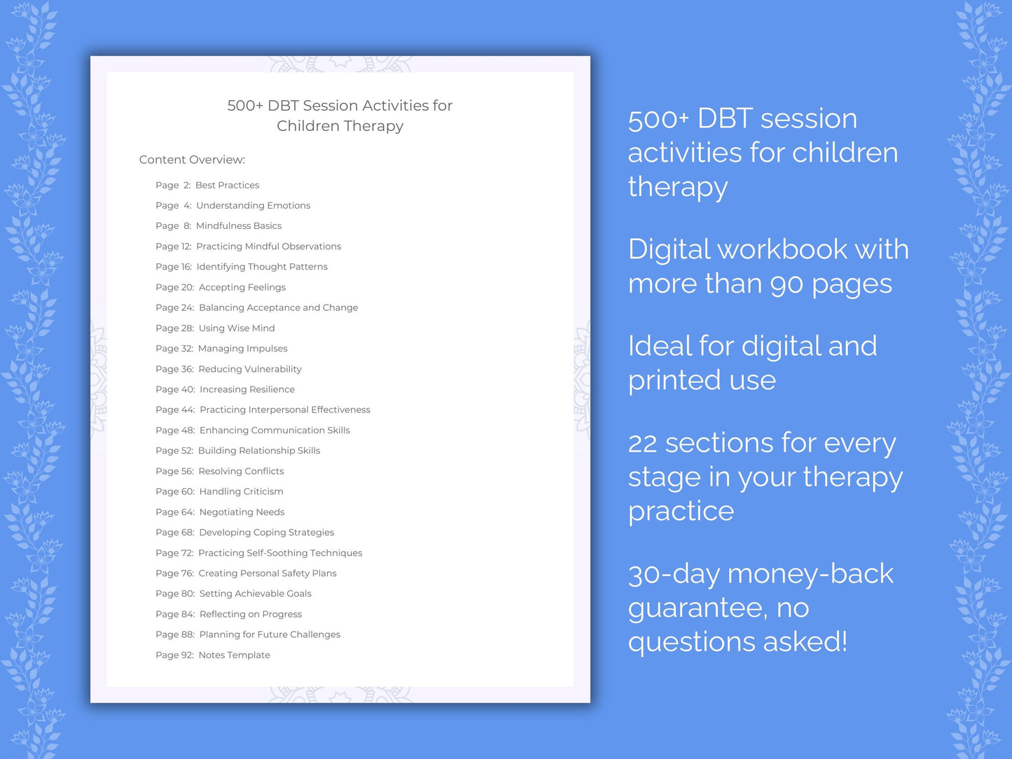 Children Dialectical Behavior Therapy (DBT) Therapist Worksheets