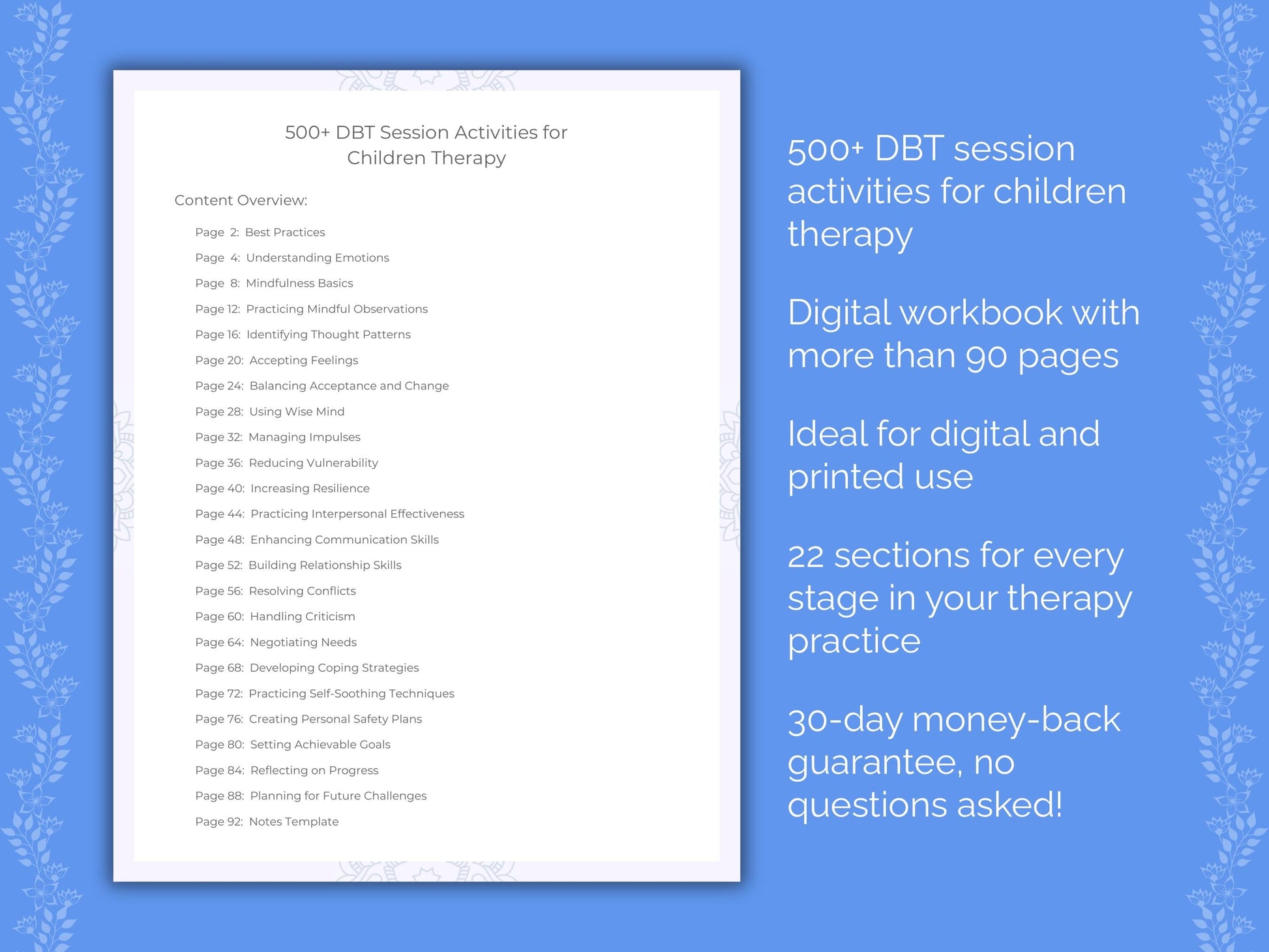 Children Dialectical Behavior Therapy (DBT) Therapist Worksheets