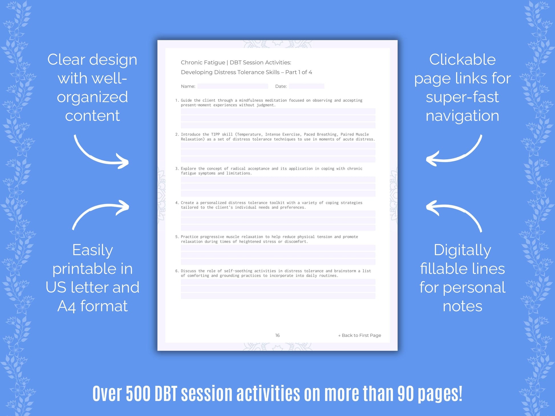 Chronic Fatigue Dialectical Behavior Therapy (DBT) Counseling Templates