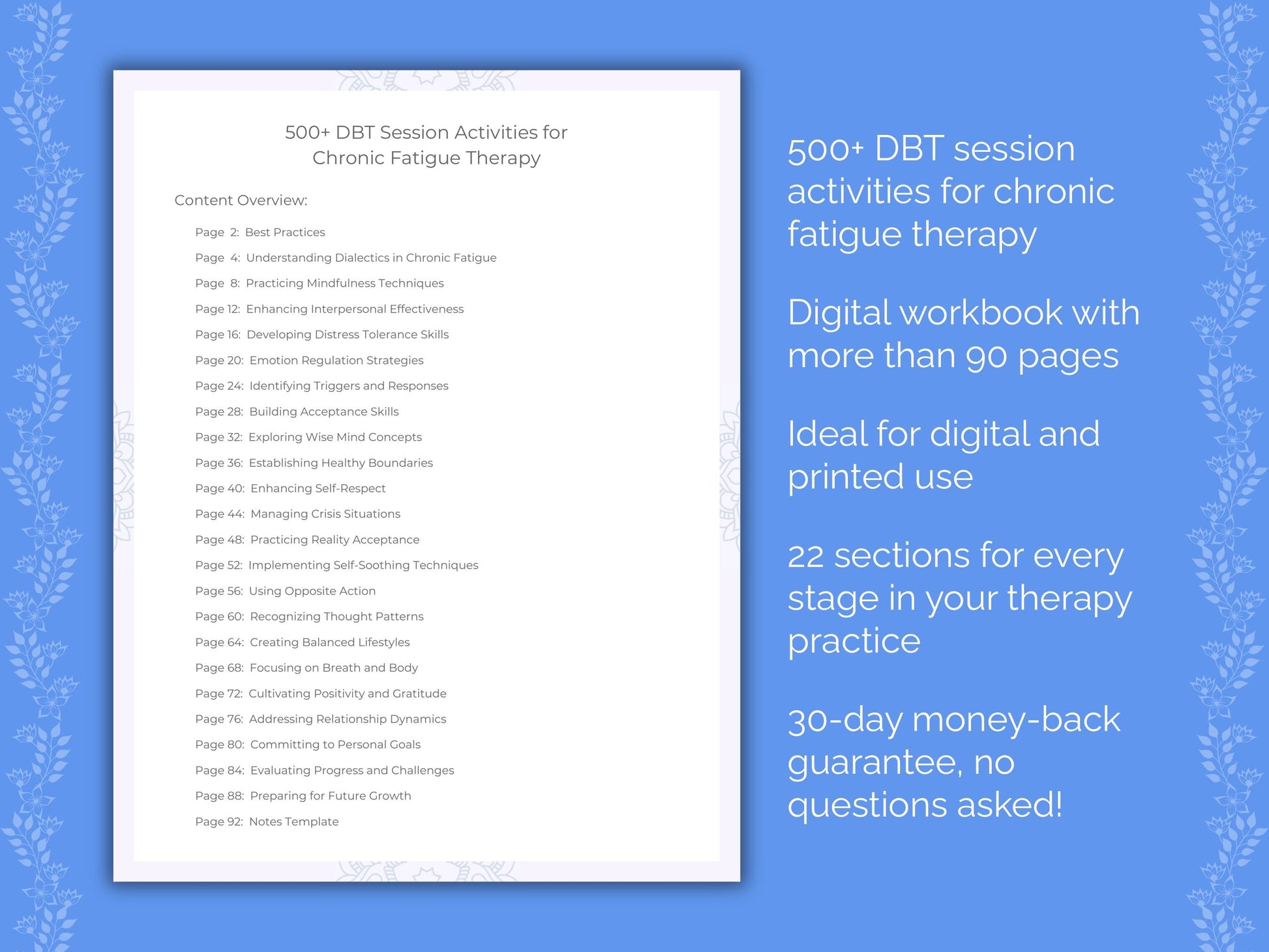 Chronic Fatigue Dialectical Behavior Therapy (DBT) Therapist Worksheets