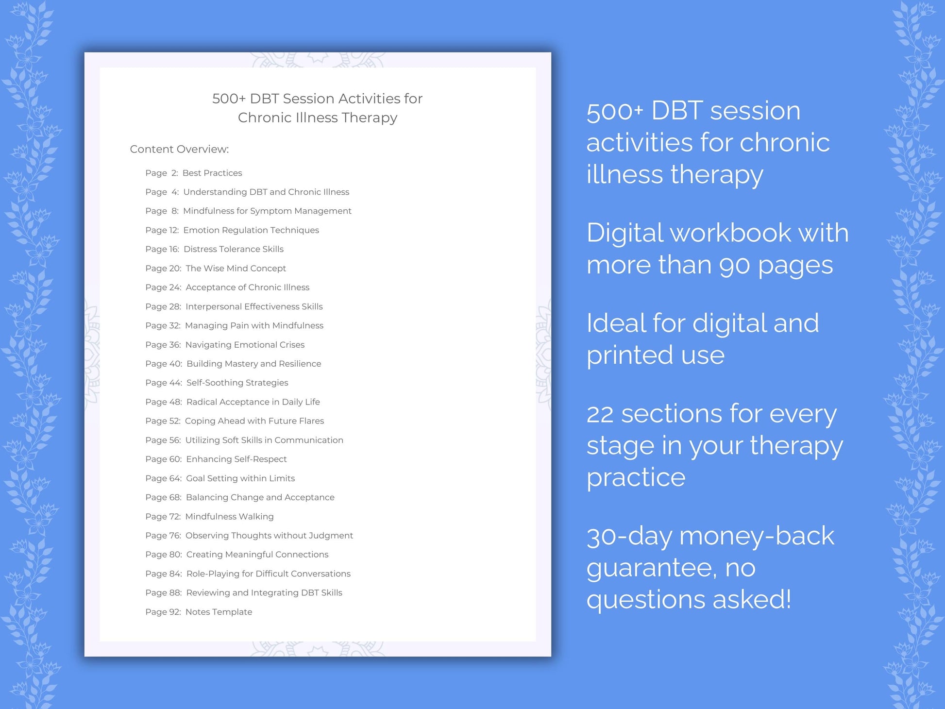 Chronic Illness Dialectical Behavior Therapy (DBT) Therapist Worksheets
