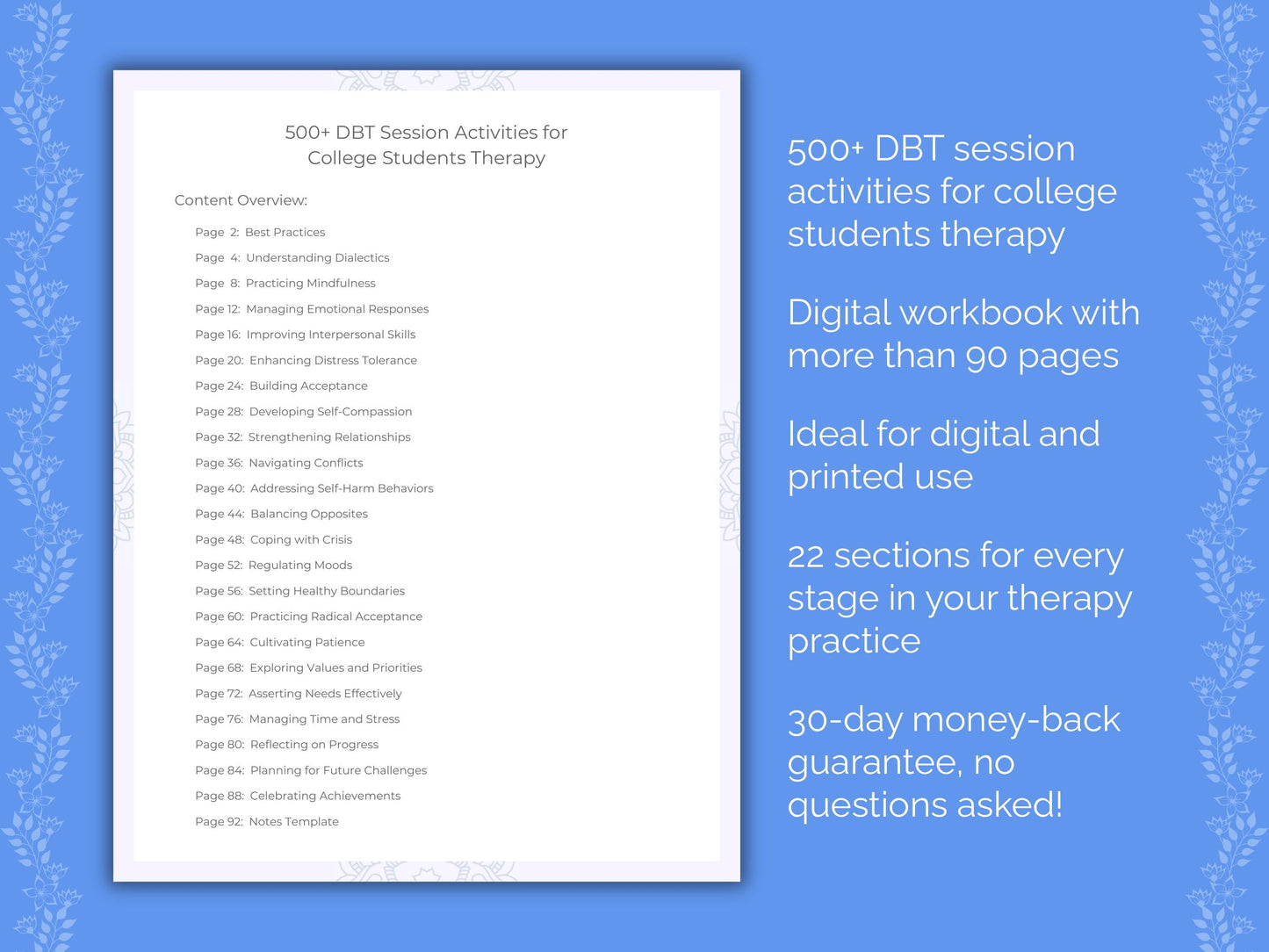 College Students Dialectical Behavior Therapy (DBT) Therapist Worksheets