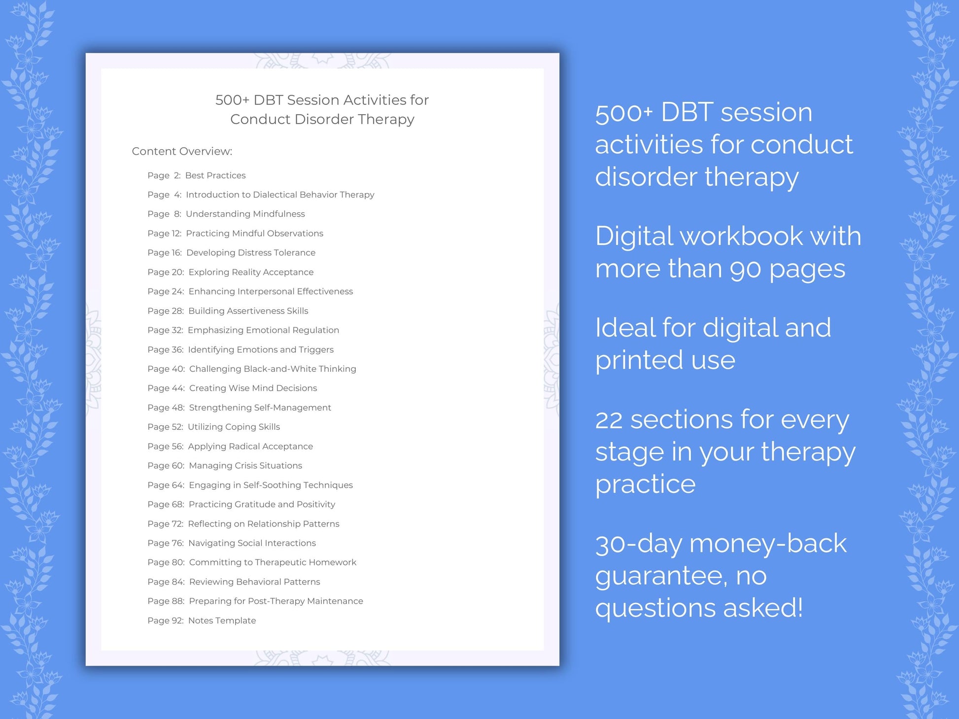 Conduct Disorder Dialectical Behavior Therapy (DBT) Therapist Worksheets