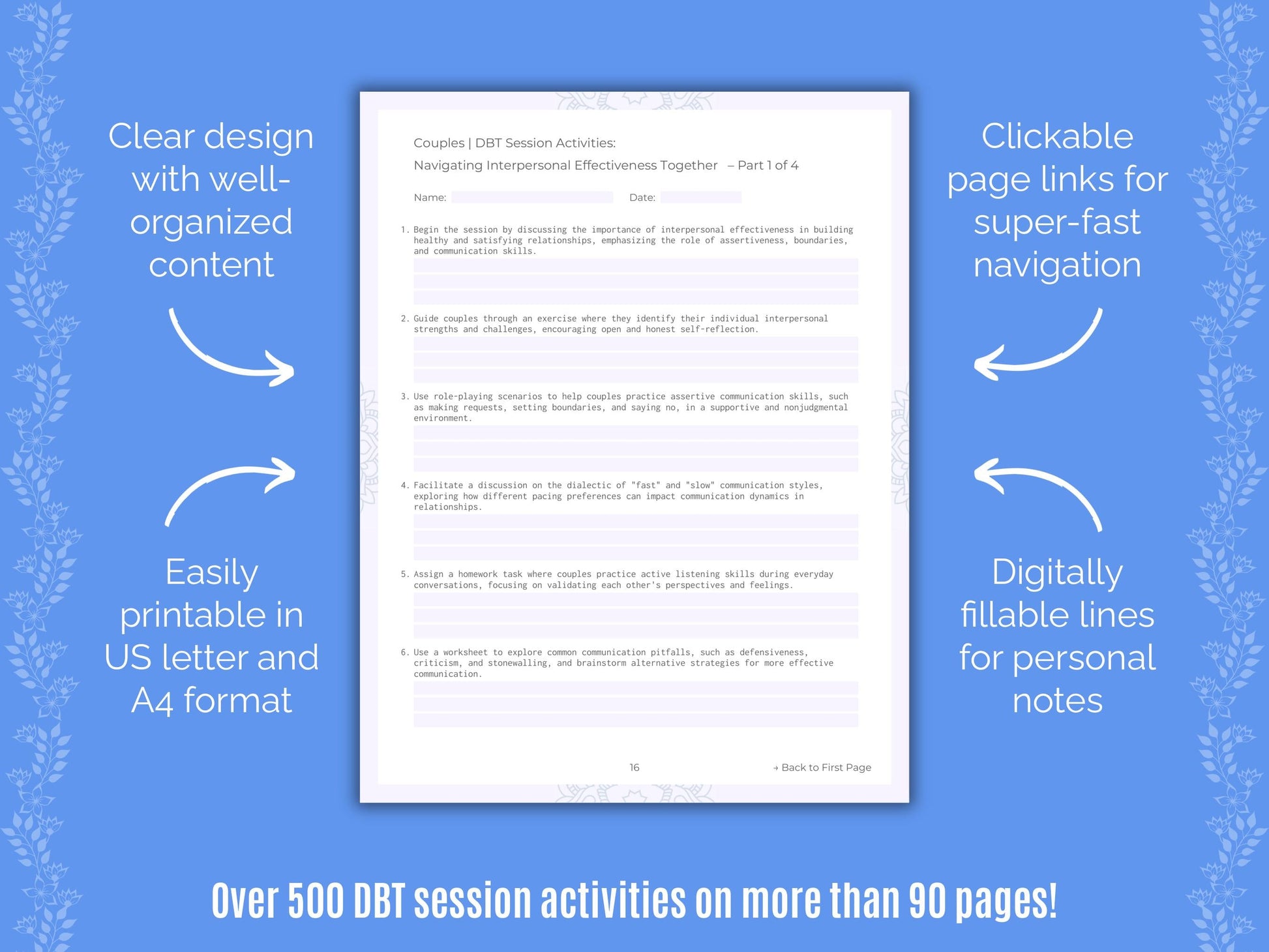 Couples Dialectical Behavior Therapy (DBT) Counseling Templates