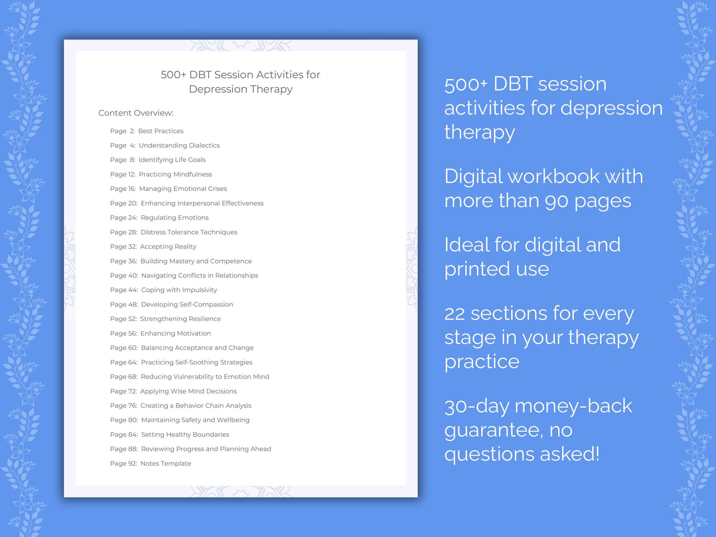 Depression Dialectical Behavior Therapy (DBT) Therapist Worksheets