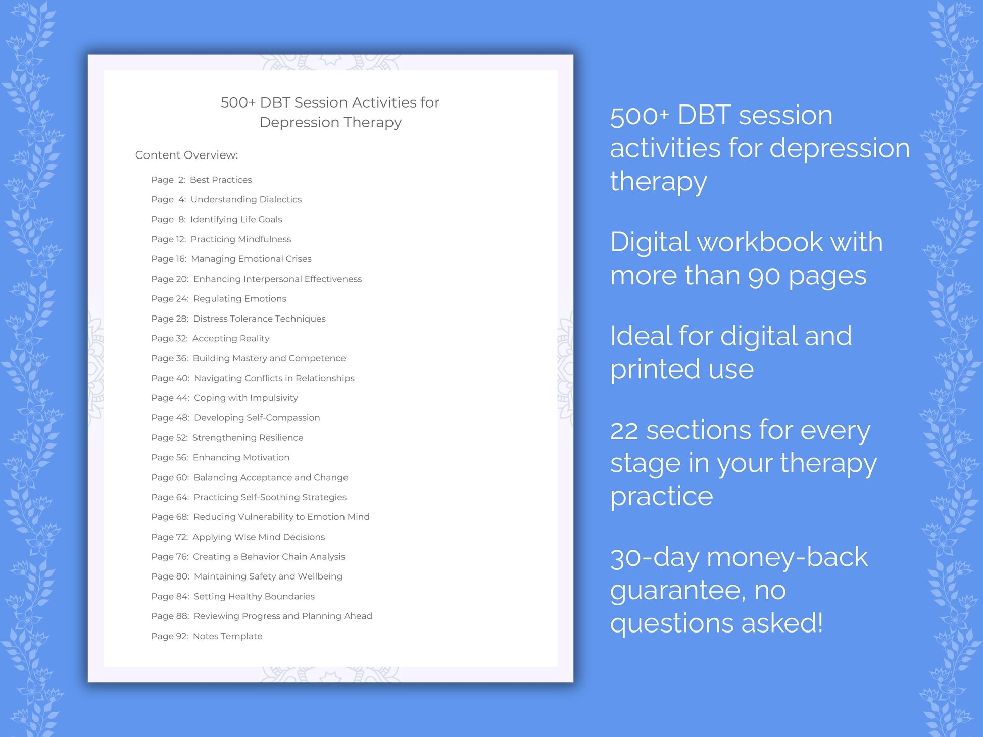 Depression Dialectical Behavior Therapy (DBT) Therapist Worksheets
