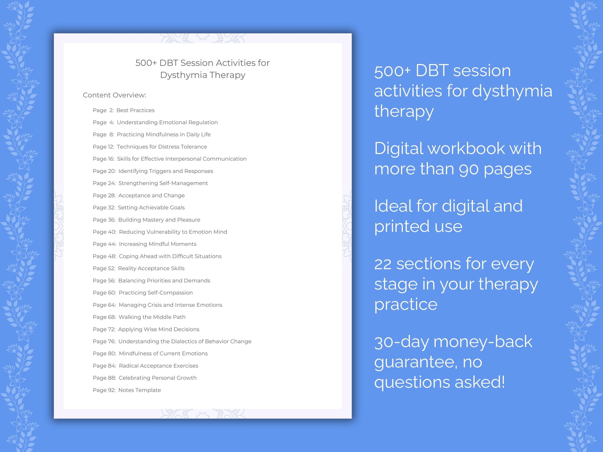 Dysthymia Dialectical Behavior Therapy (DBT) Therapist Worksheets