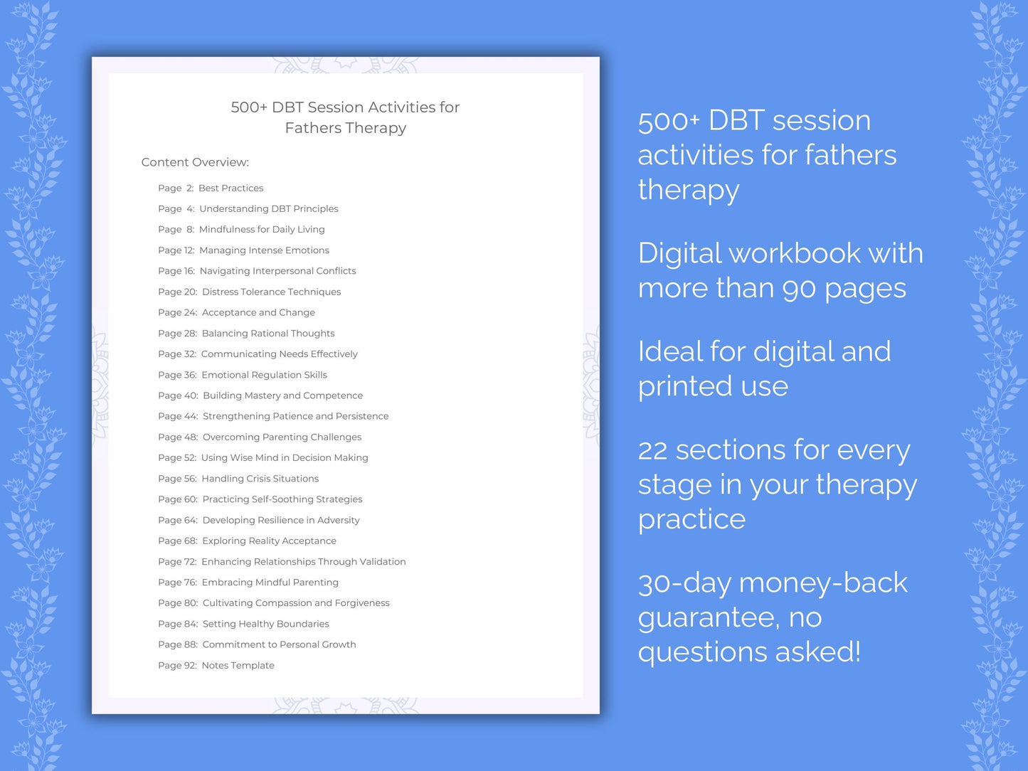 Fathers Dialectical Behavior Therapy (DBT) Therapist Worksheets